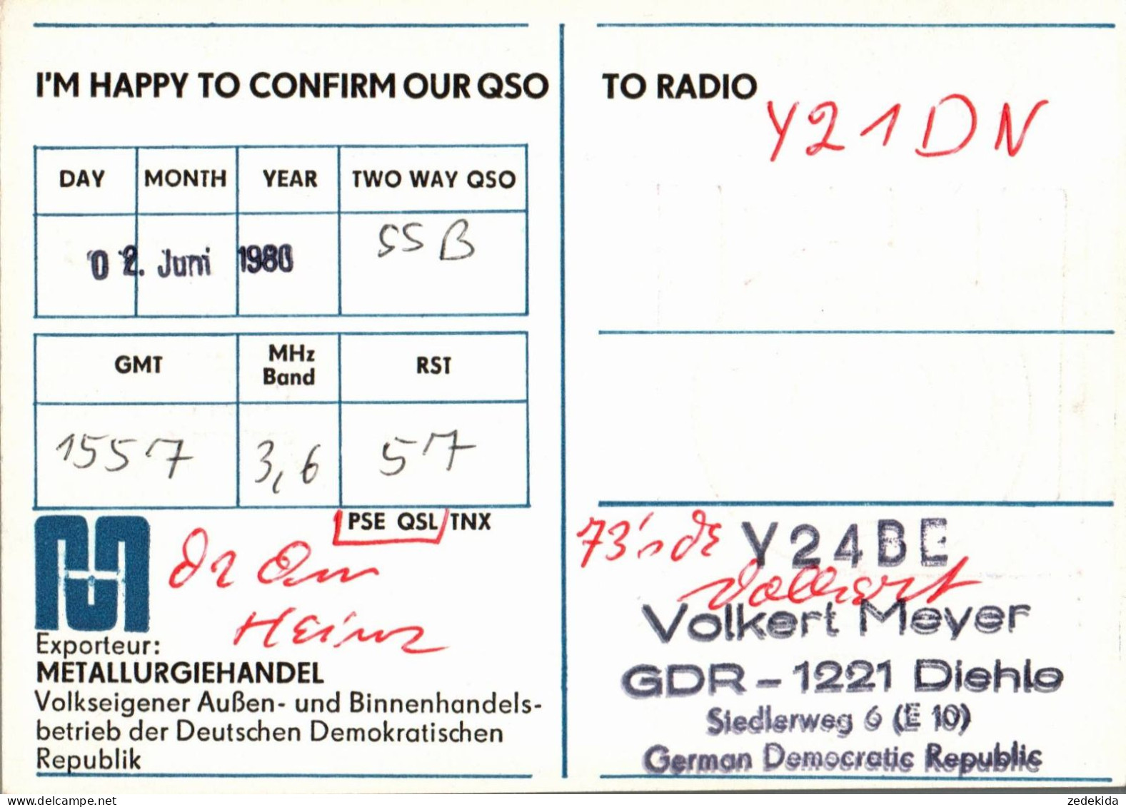 G6482 - Eisenhüttenstadt VEB Bandstahlkombinat Hermann Matern - QSL Amateurfunkerkarte Radio Funkerkarte - Verlag DDR - Radio