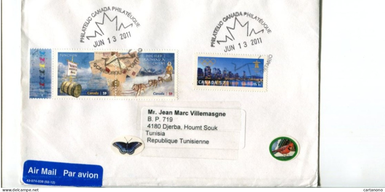CANADA -  Affranchissement Sur Lettre Pour La Tunisie - Chiens De Traineau / Service Postal / J.O. Vancouver - Covers & Documents