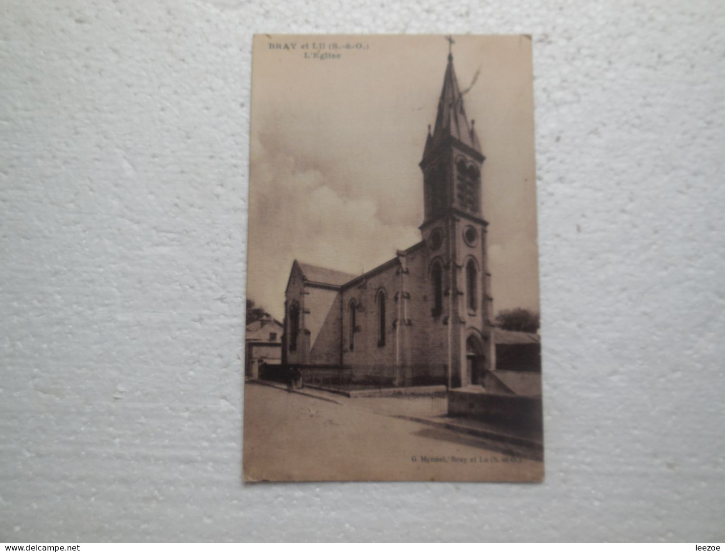 Bray-et-Lû L'église 1917, G.MENUEL, Marcophilie Convoyeur Gasny à Vernon..CP13 - Bray-et-Lû