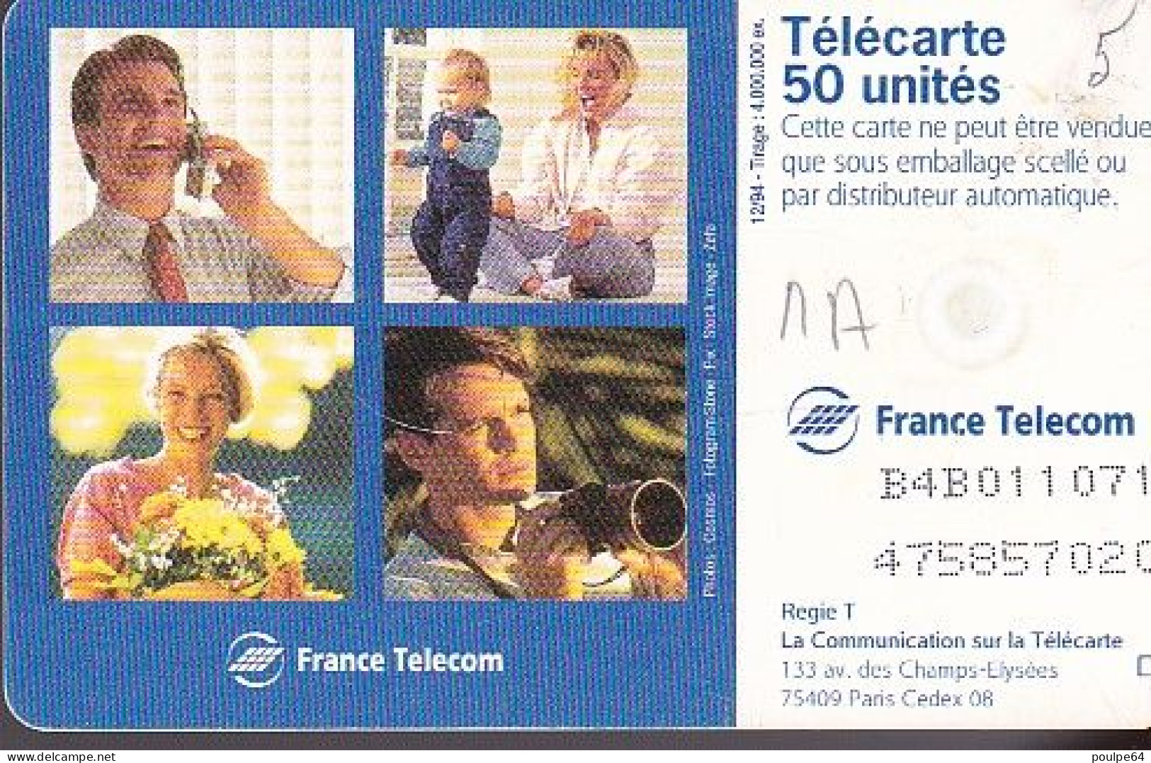 F527 - 12/1994 - VOEUX FRANCE TÉLÉCOM - 50 GEM1A (verso : N° B+4+B+6 Chiffres + 2ème Logo Moreno Décalé) - 1994