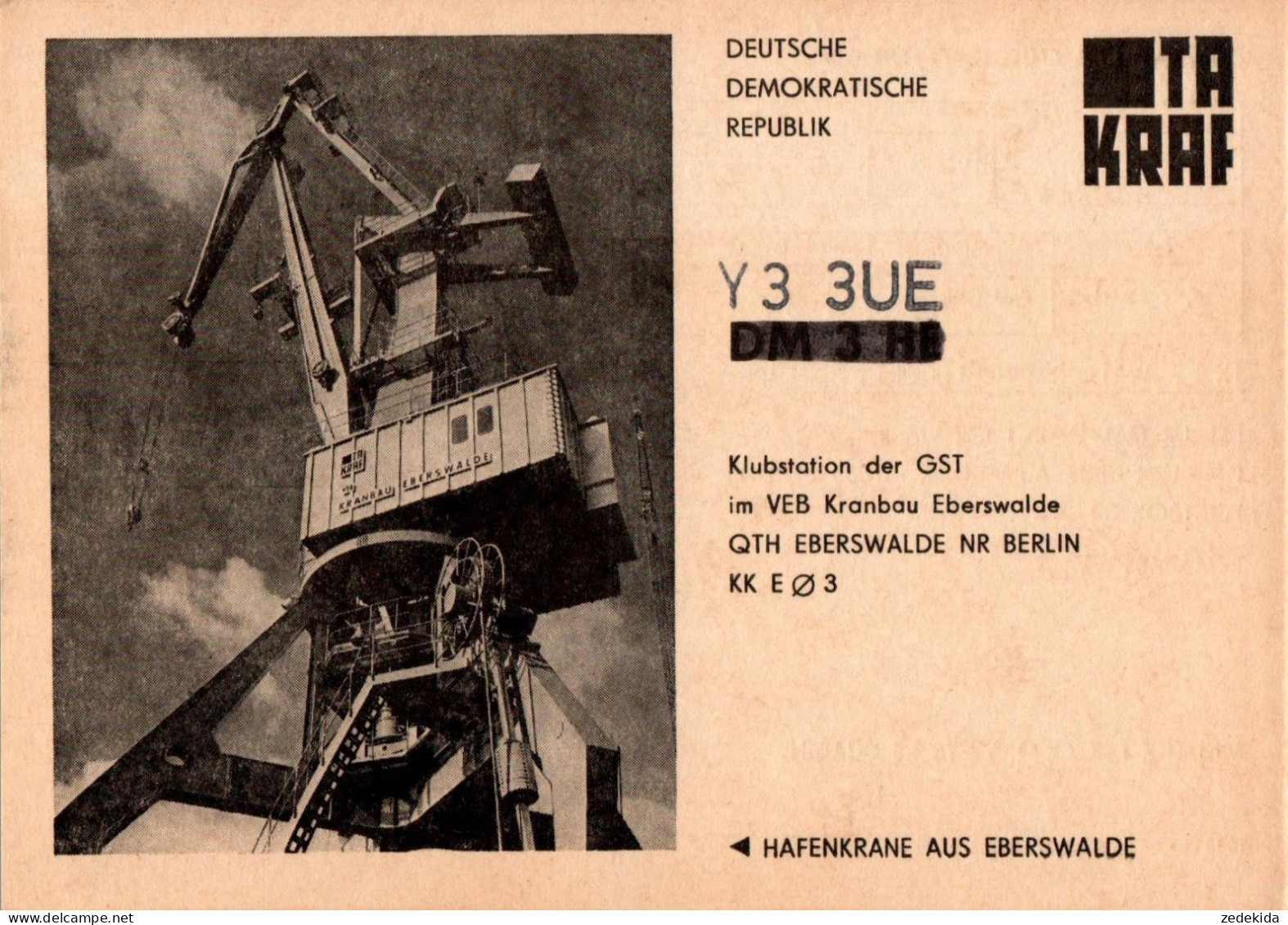 G6496 - Eberswalde Hafen VEB Kran Bau Klubstation GST - QSL Amateurfunkerkarte Radio Funkerkarte - Verlag DDR - Radio