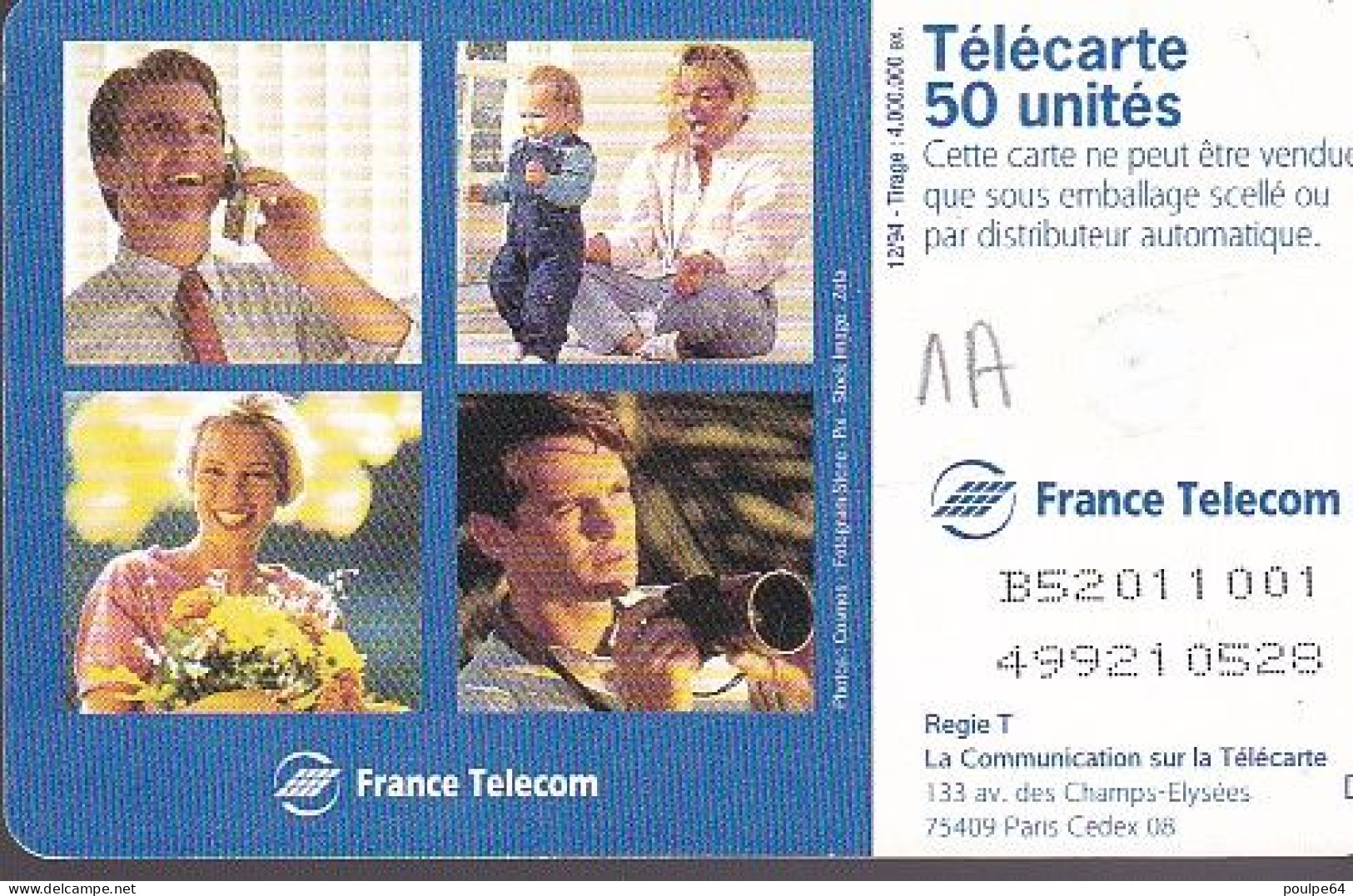 F527 - 12/1994 - VOEUX FRANCE TÉLÉCOM - 50 GEM1A (verso : N° B+8 Chiffres) - 1994
