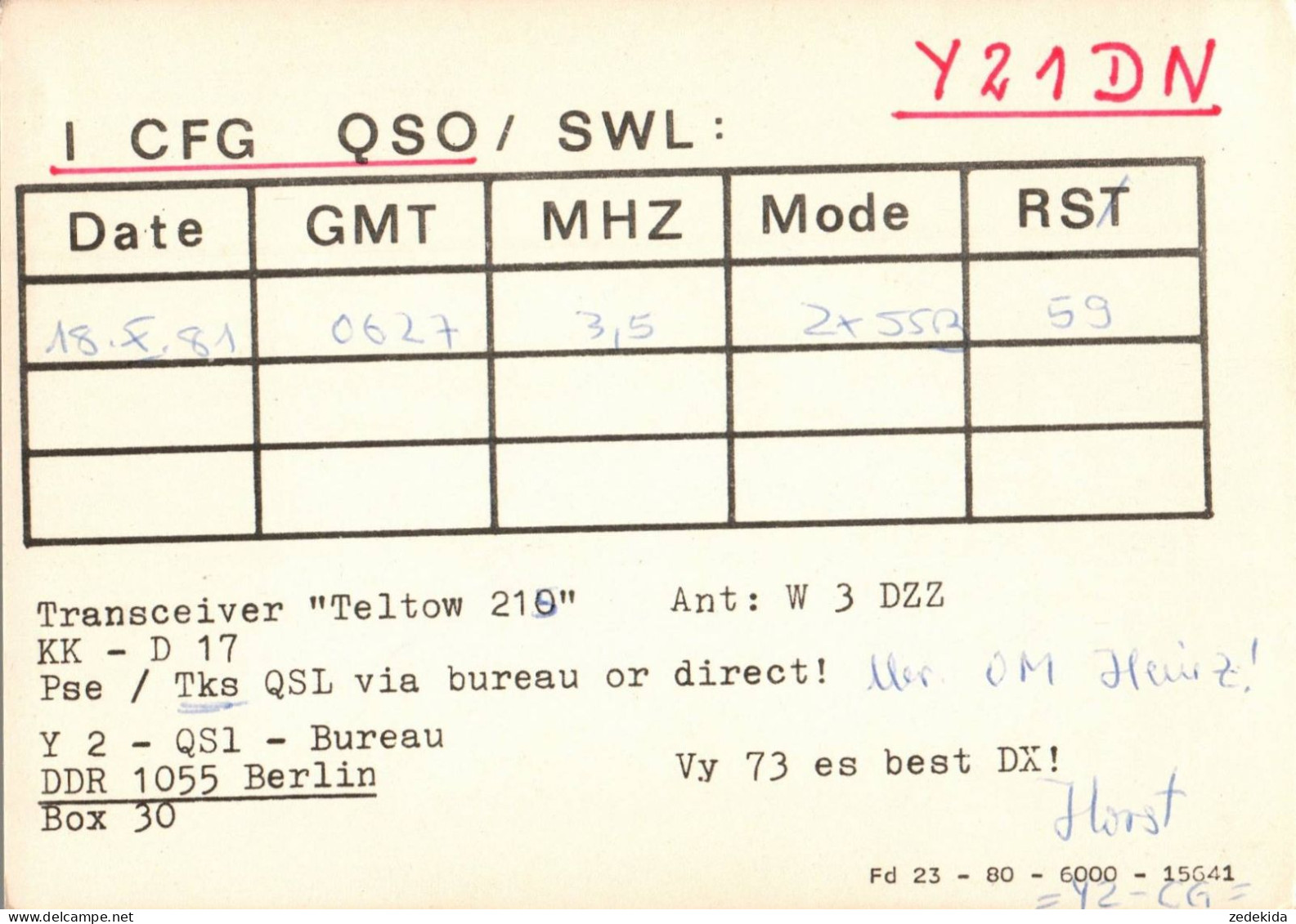 G6498 - Königs Wusterhausen - Lenin Schule Club - QSL Amateurfunkerkarte Radio Funkerkarte - Verlag DDR - Radio