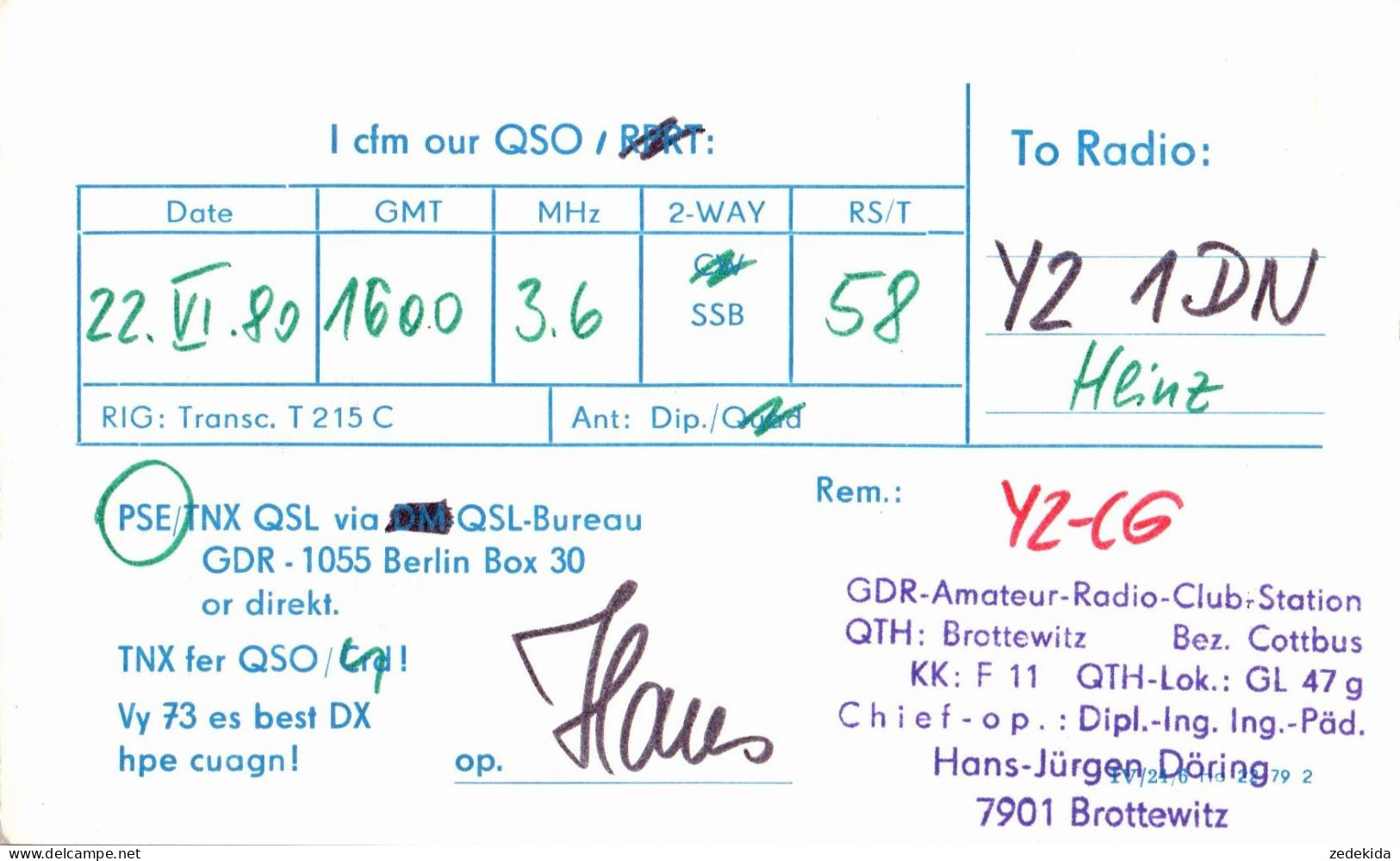 G6501 - Brottewitz Schule Sugar Zucker Kombinat Ernst Thälmann - QSL Amateurfunkerkarte Radio Funkerkarte - Verlag DDR - Radio