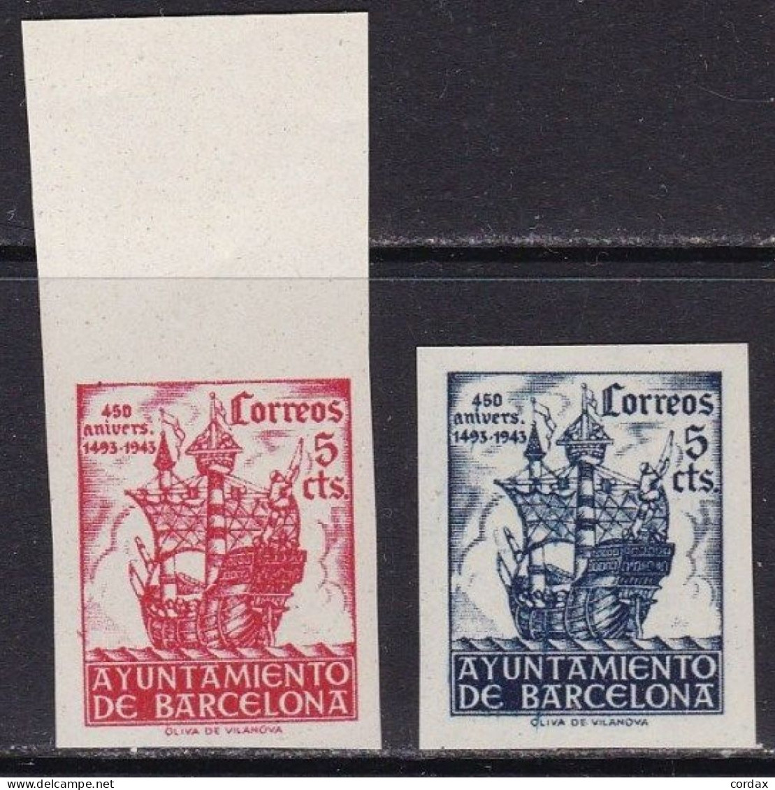 1943 BARCELONA. CARABELA DE COLÓN SERIE SIN DENTAR NUEVOS. 102 € - Barcelona