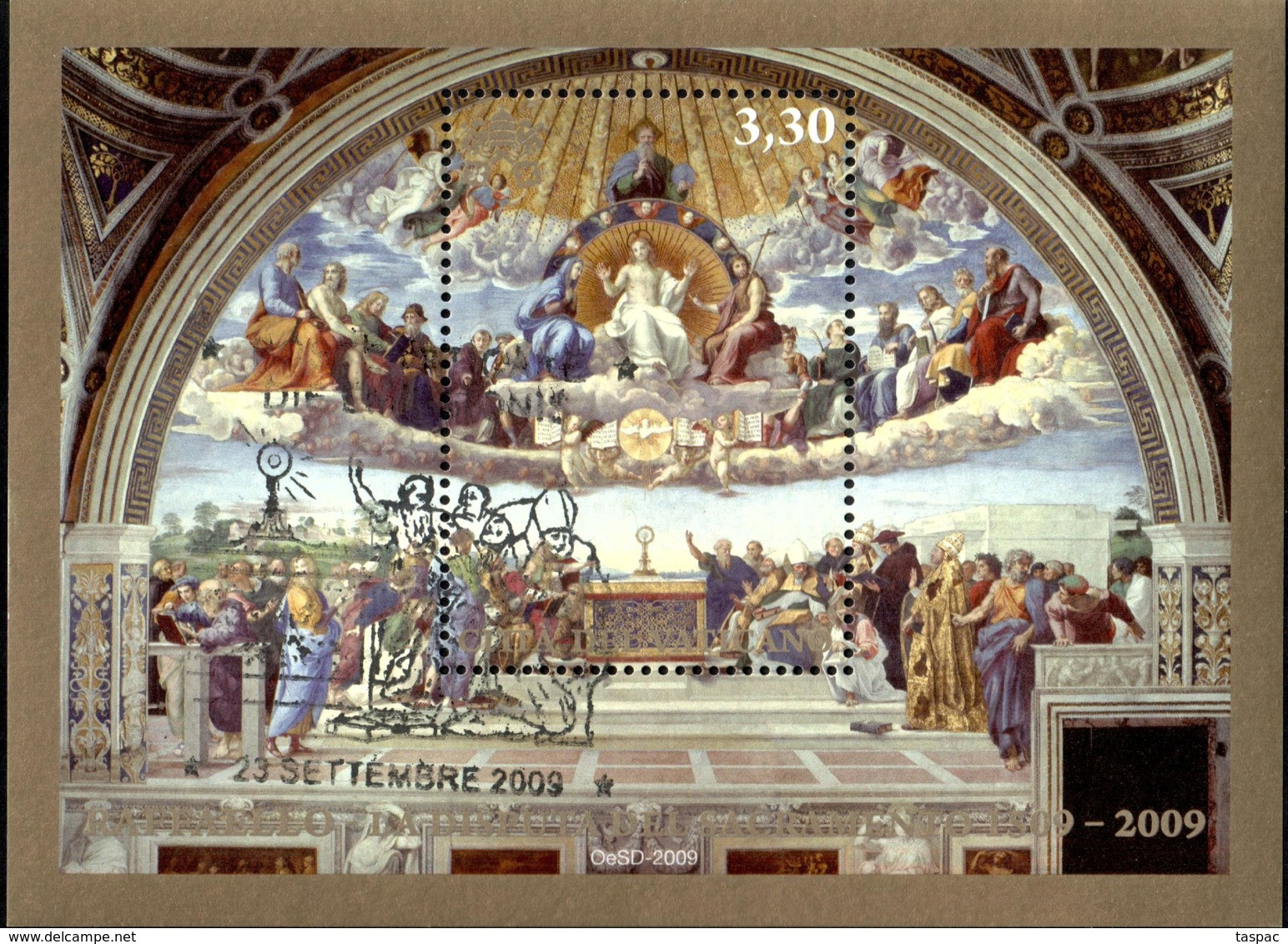 Vatican 2009 Mi# Block 33 Used - Disputation Of The Holy Sacrament / Painting By Raphael - Gebraucht