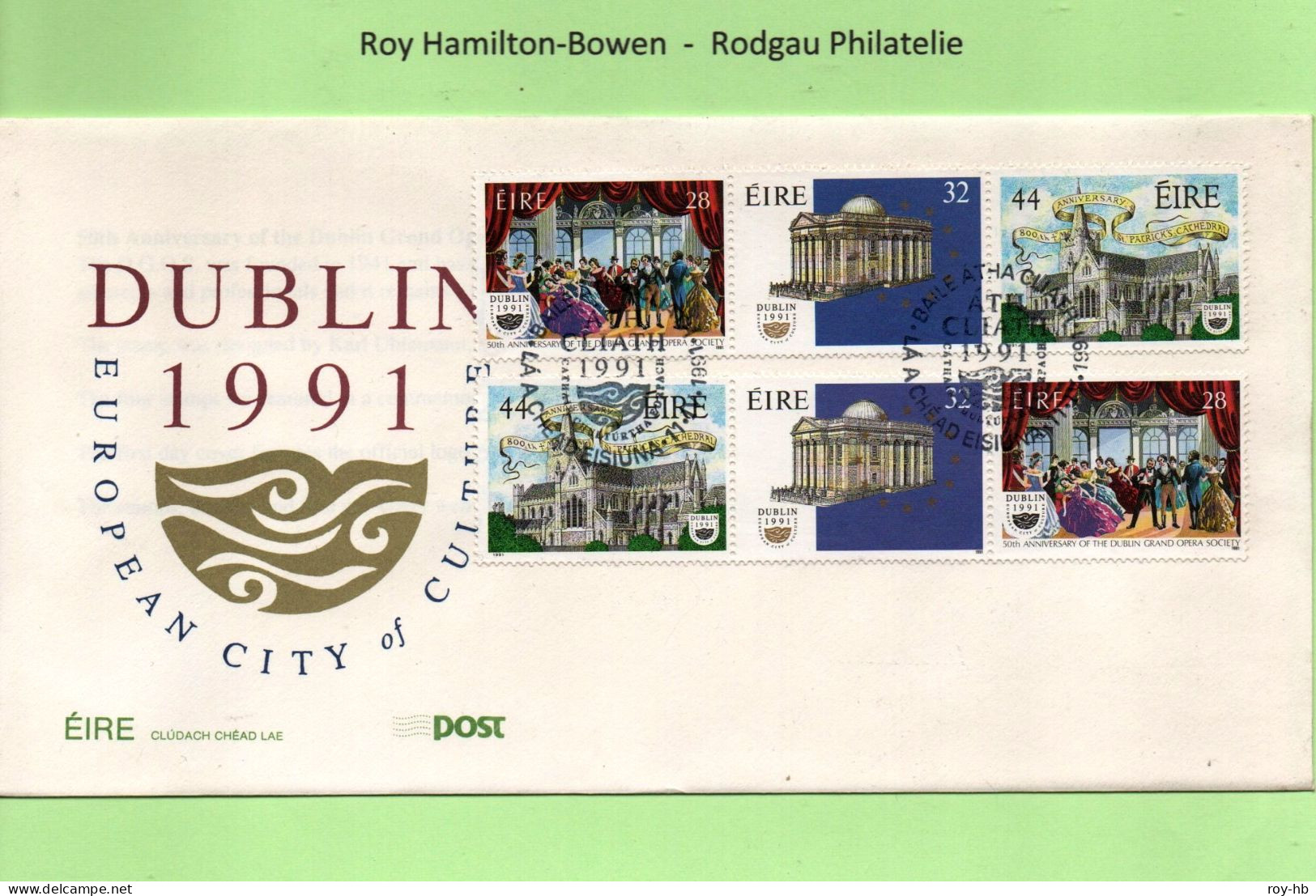 1991 Dublin City Of Culture In Se-tenant Strips Of 3 Ex Booklet On Official FDC.  Rare! - Cartas & Documentos