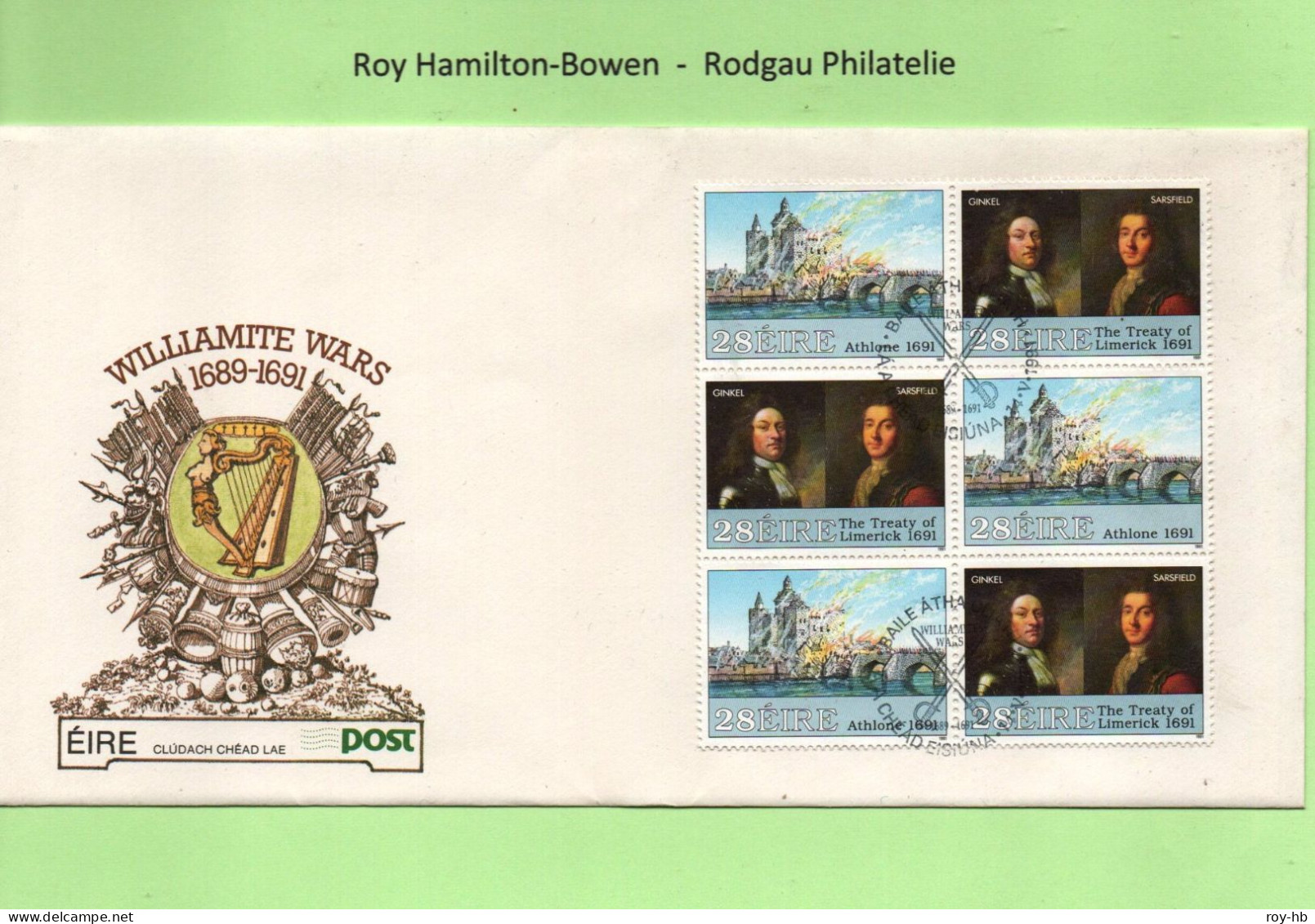 1991 Williamite Wars In Se-tenant Vertical Strips Of 3 With Special Cancels On Official FDC.  Rare! - Cartas & Documentos