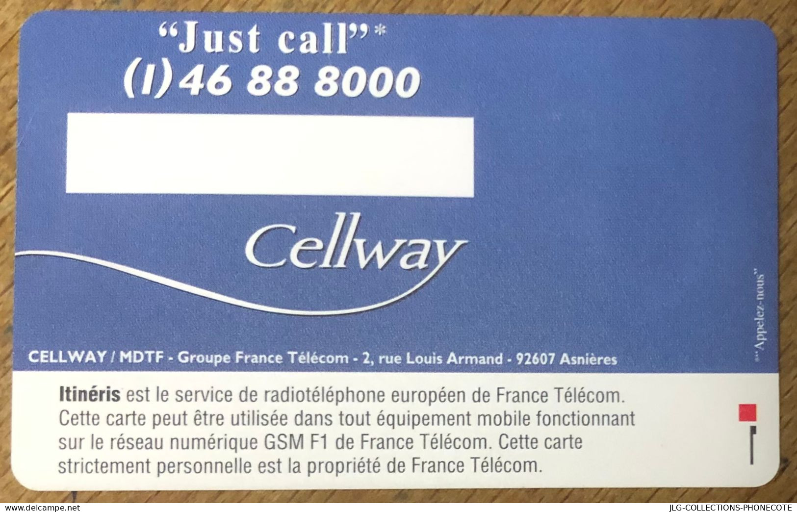 ITINÉRIS CARTE SIM RECTO EXTENSO VERSO VISUEL CELLWAY TELECARTE DUMMY SANS PUCE TELEFONKARTE SCHEDA TARJETA PHONECARD - Voorafbetaalde Kaarten: Gsm