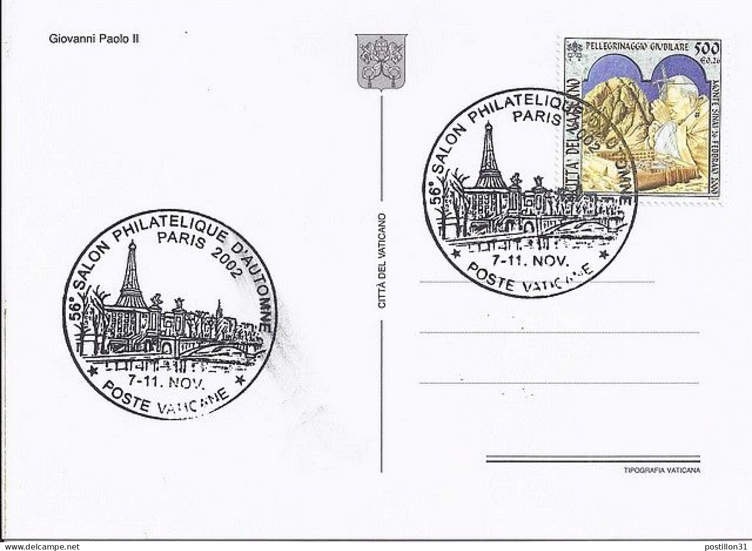 VATICAN N° S/CP DU 7.11.02  - Storia Postale