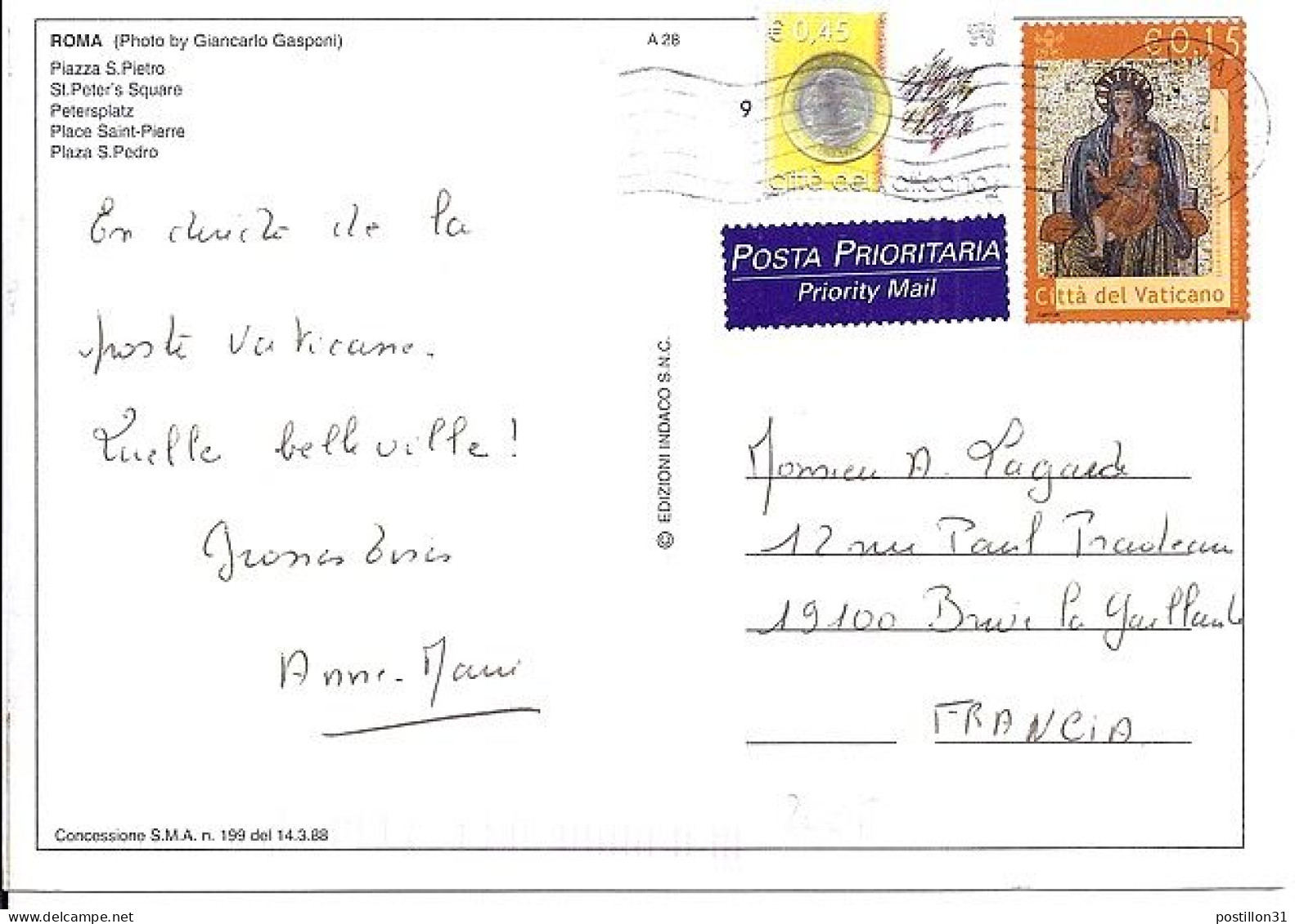 VATICAN N° S/CP DU 2005  POUR LA FRANCE - Lettres & Documents