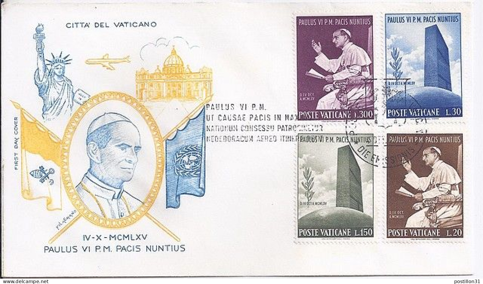 VATICAN N° 434/435/436/437 S/L. DU 4.10.65   1° JOUR - Cartas & Documentos