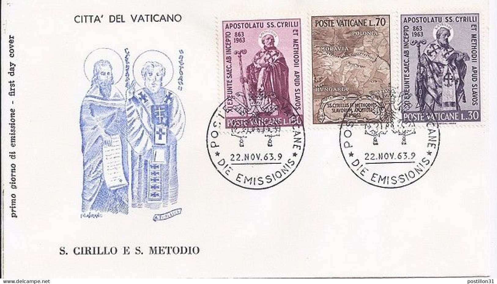 VATICAN N° 387/388/389 S/L. DU 22.11.63   1° JOUR - Lettres & Documents