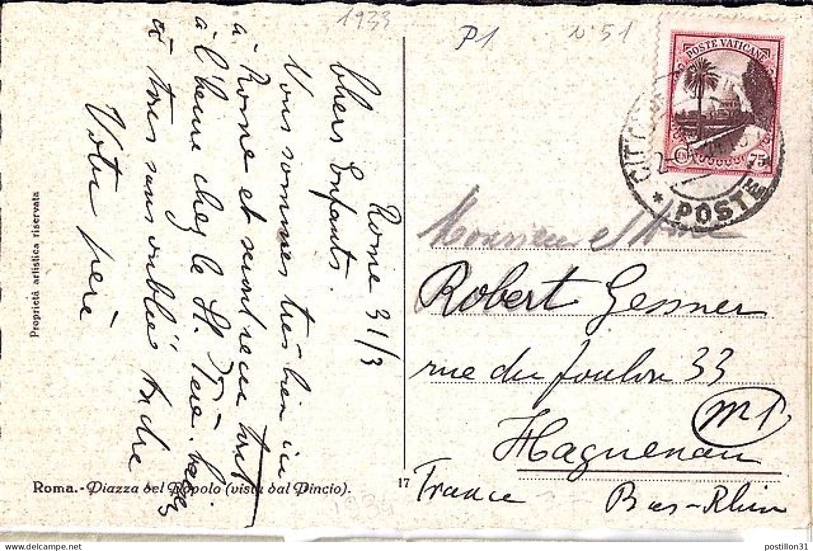 VATICAN N° 51 S/CP. DU 2.4.34 POUR LA FRANCE - Covers & Documents