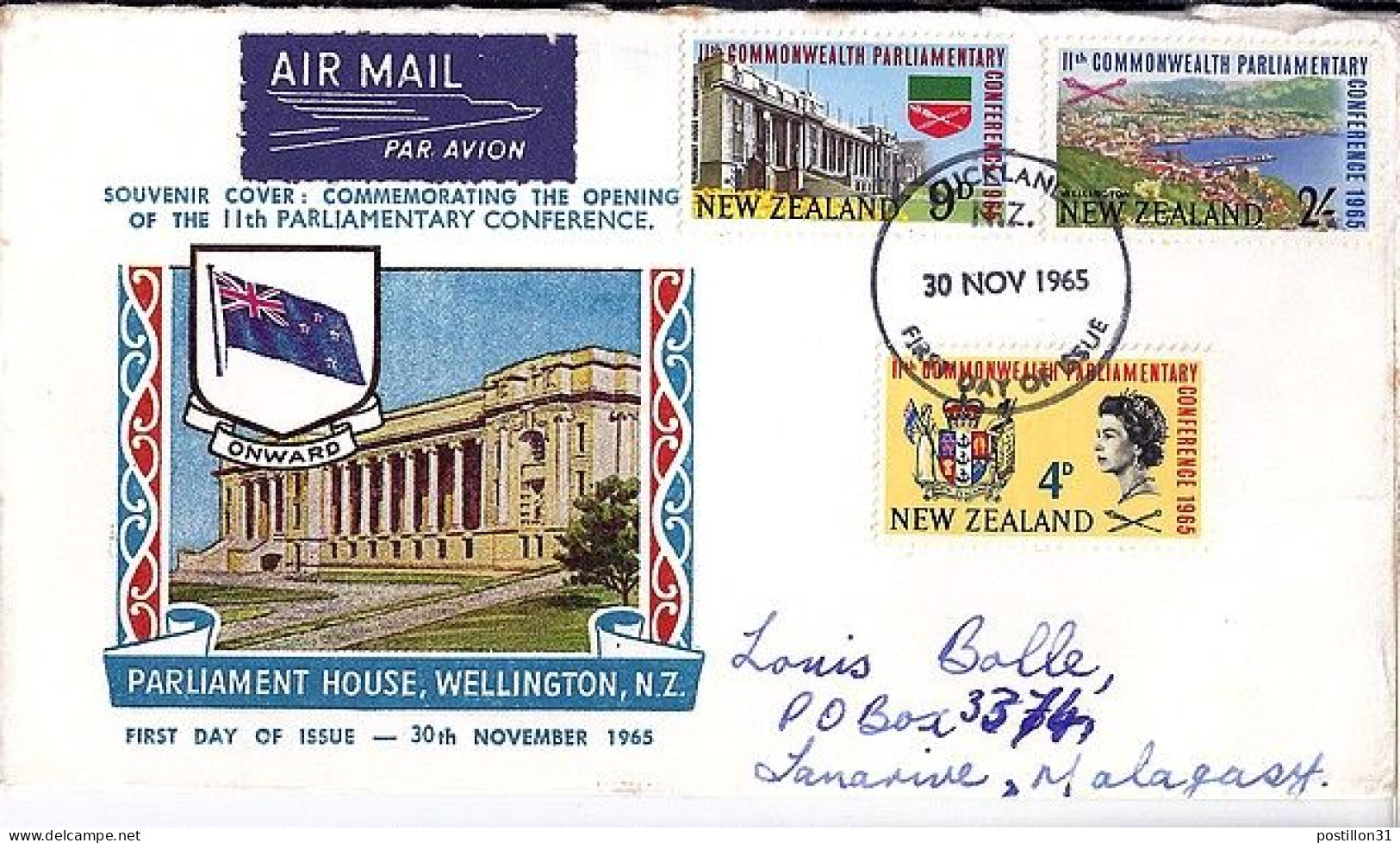 Nlle ZELANDE N° 434/435/436 S/L. DE AUCKLAND/30.11.65 POUR MADAGASCAR - Cartas & Documentos