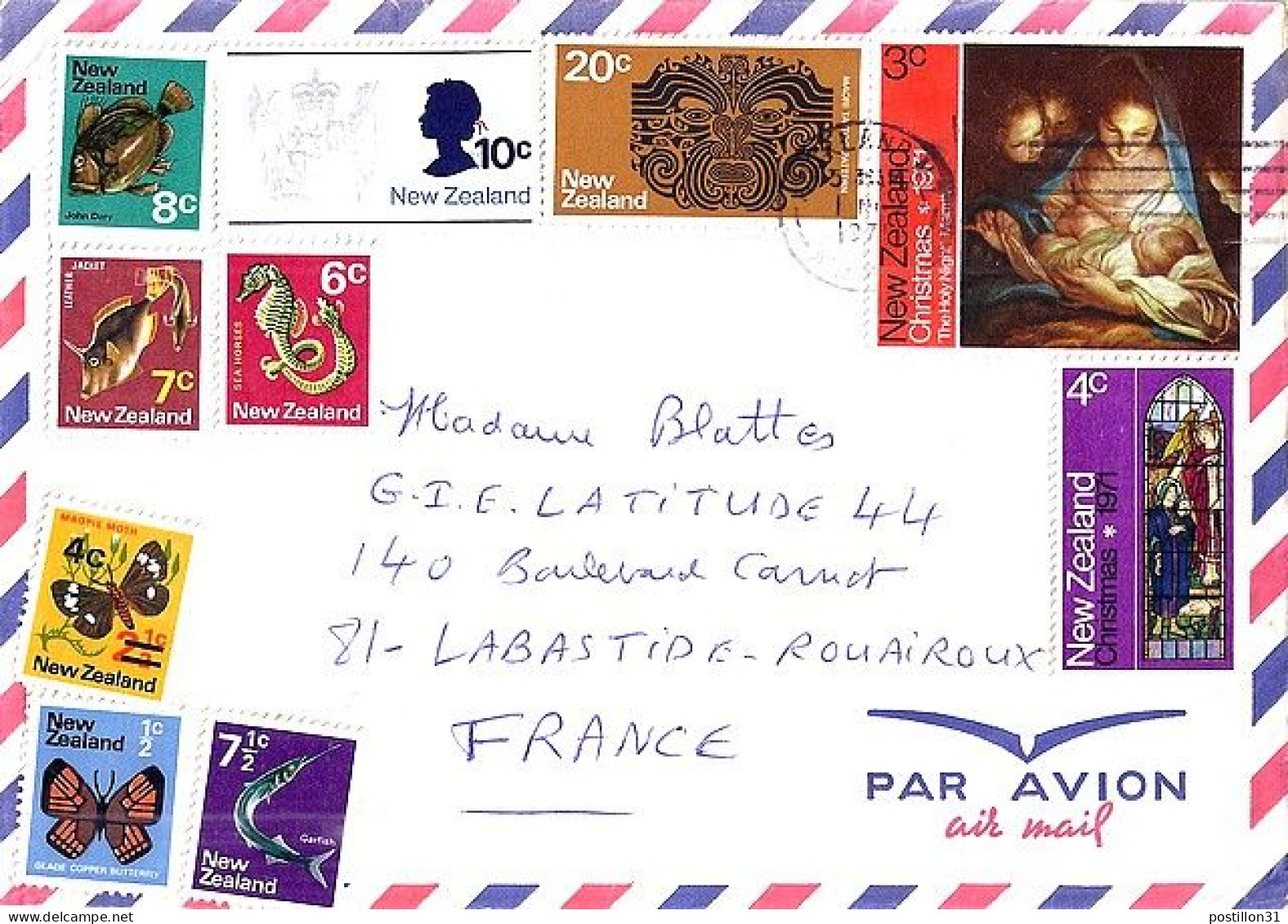 Nlle ZELANDE N° 508/15/16/17/18/19/29/39/49/48 S/L. DE AUCKLAND/5.12.71 POUR LA FRANCE - Storia Postale