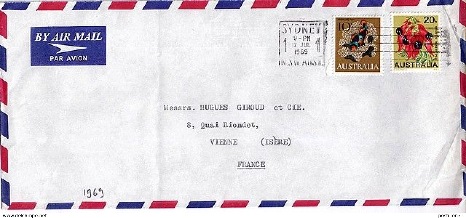 AUSTRALIE N° 370/328 S/L. DE SYDNEY/1969 POUR LA FRANCE - Storia Postale