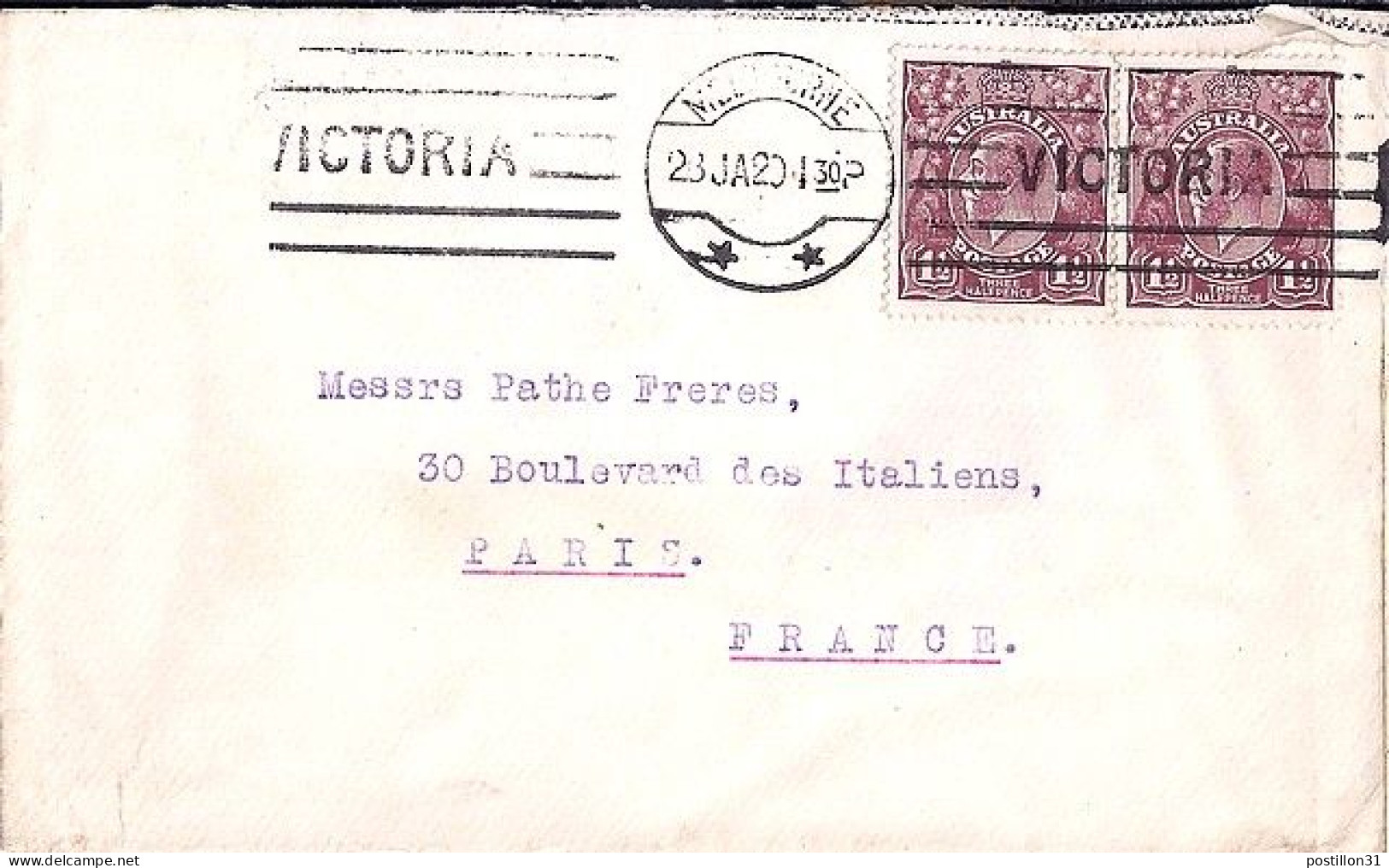 AUSTRALIE N° 22x2 S/L. DE MELBOURNE/28.1.20 POUR LA FRANCE - Storia Postale