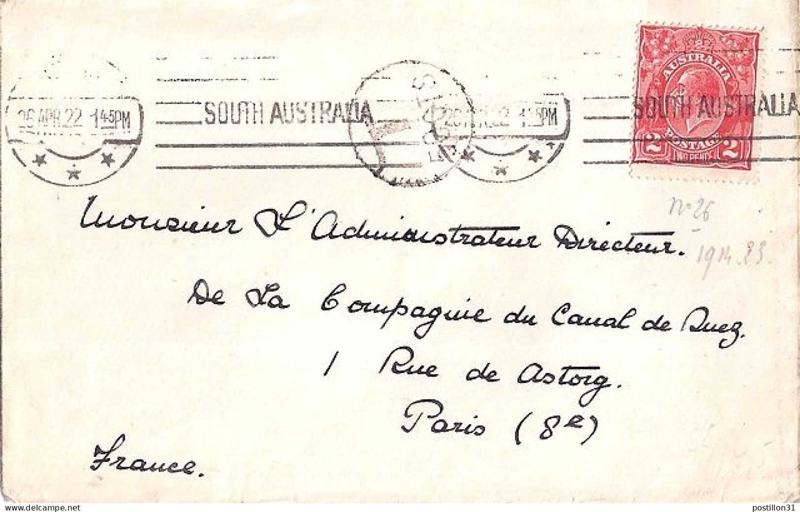 AUSTRALIE N° 26 S/L. DE MELBOURNE/26.4.22 POUR LA FRANCE - Lettres & Documents