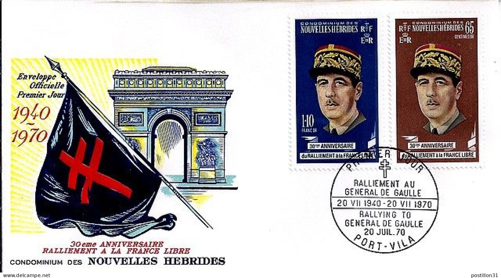 Nlles HEBRIDES FRANCE 30° ANN. DU RALLIEMENT AU Gal DE GAULLE/20.7.70  - Covers & Documents