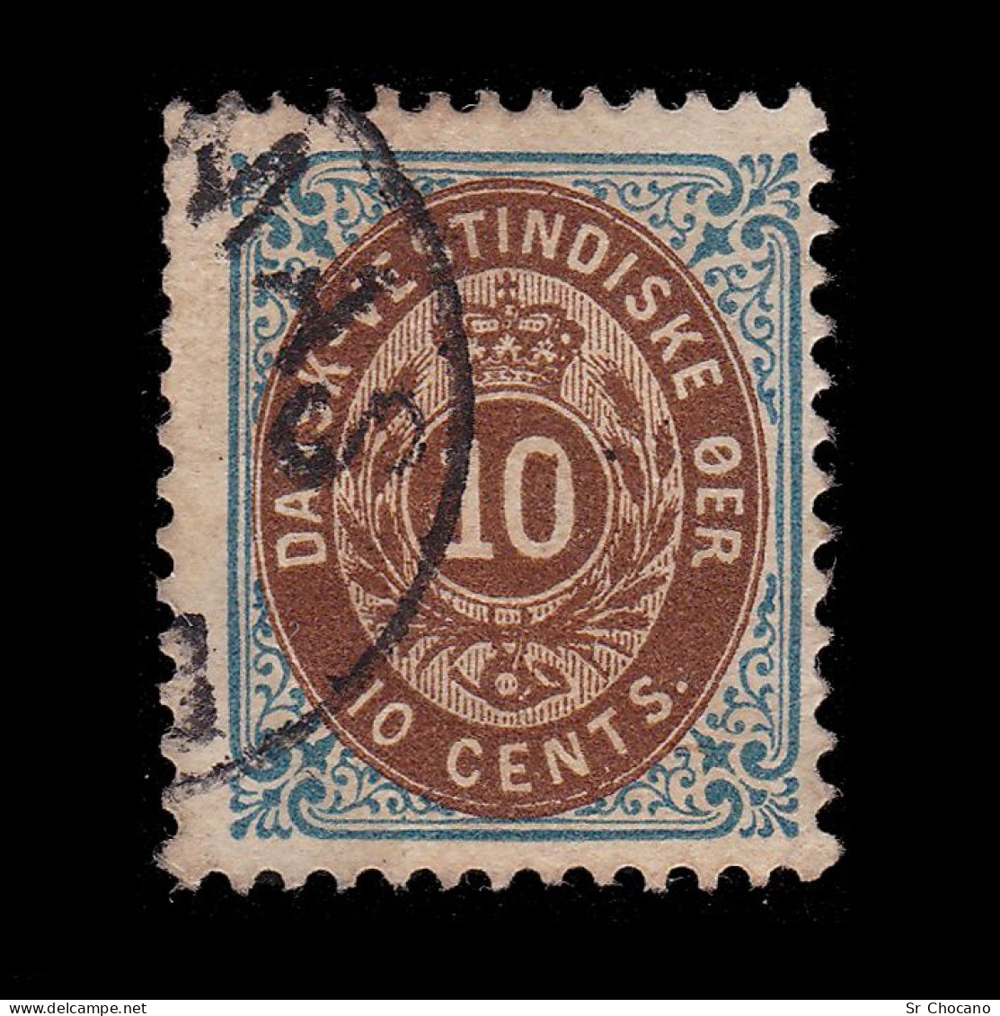 DANISH WEST INDIES.1874-9.Scott 10.10c Blue & Brn.USED - Dänische Antillen (Westindien)