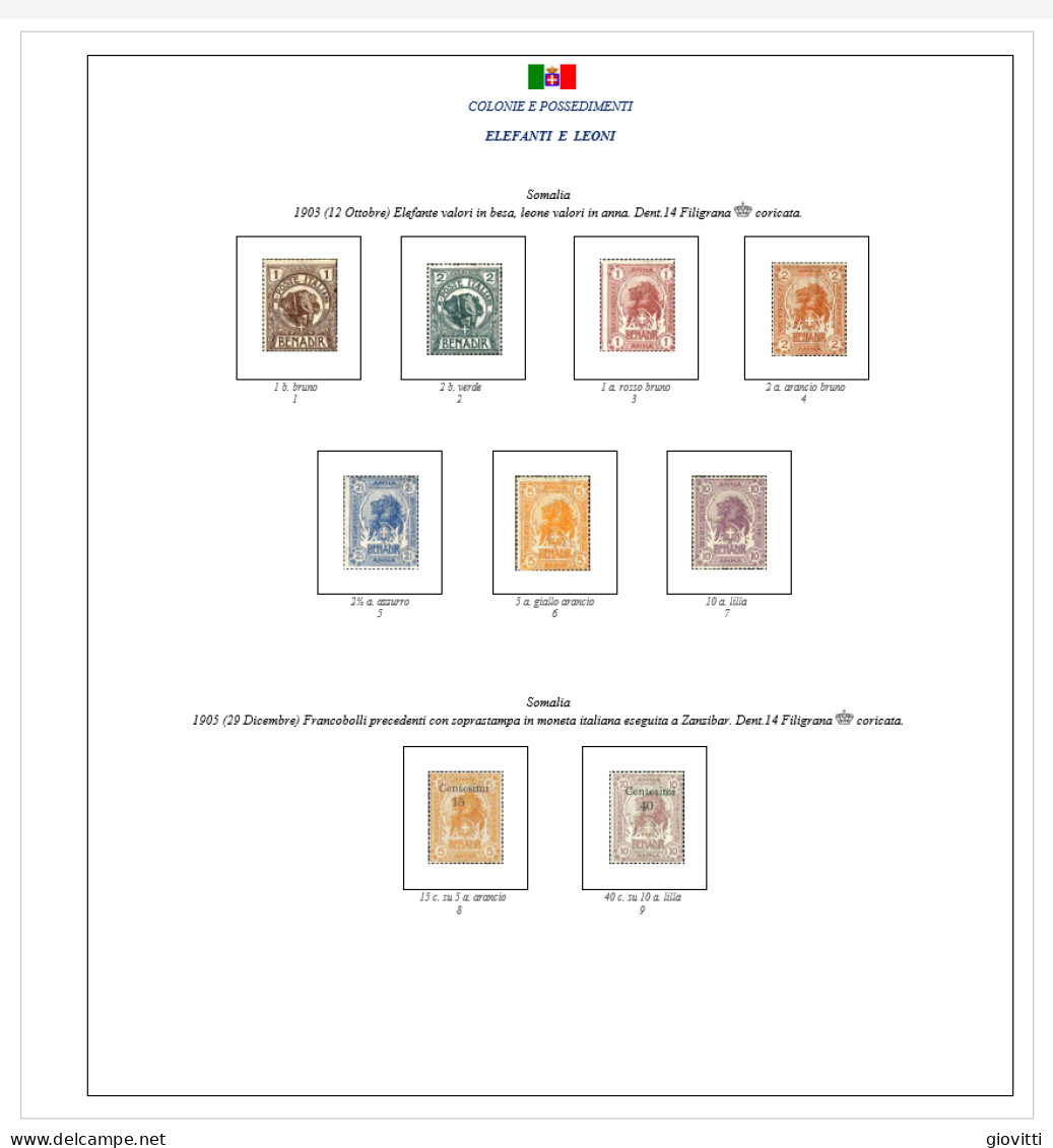 ELEFANTI E LEONI Giro Completo, Fogli Autocostruiti Per Album A 22 Anelli. - Stamp Boxes