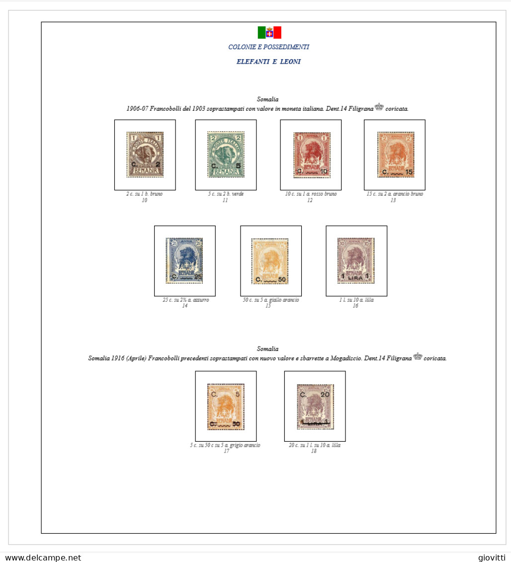 ELEFANTI E LEONI Giro Completo, Fogli Autocostruiti Per Album A 22 Anelli. - Stamp Boxes