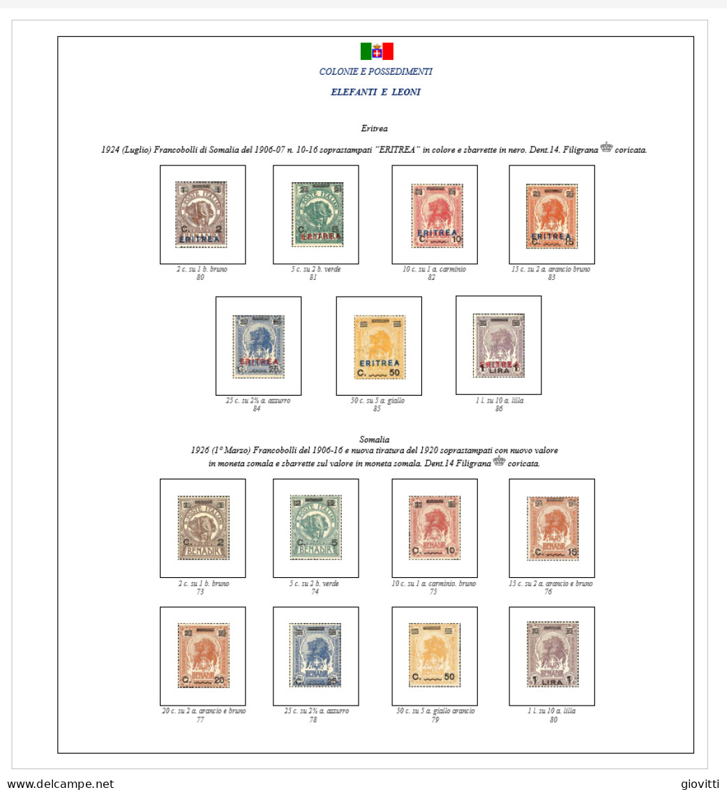 ELEFANTI E LEONI Giro Completo, Fogli Autocostruiti Per Album A 22 Anelli. - Stamp Boxes