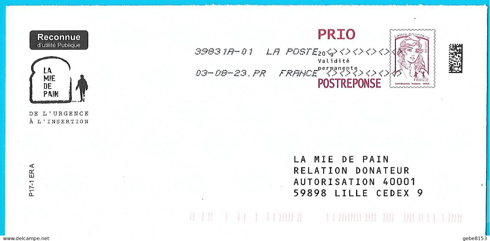 PostRéponse Lettre Prioritaire Marianne Ciappa Phil@poste Asso La Mie De Pain Lille Toshiba - PAP: Antwort/Ciappa-Kavena