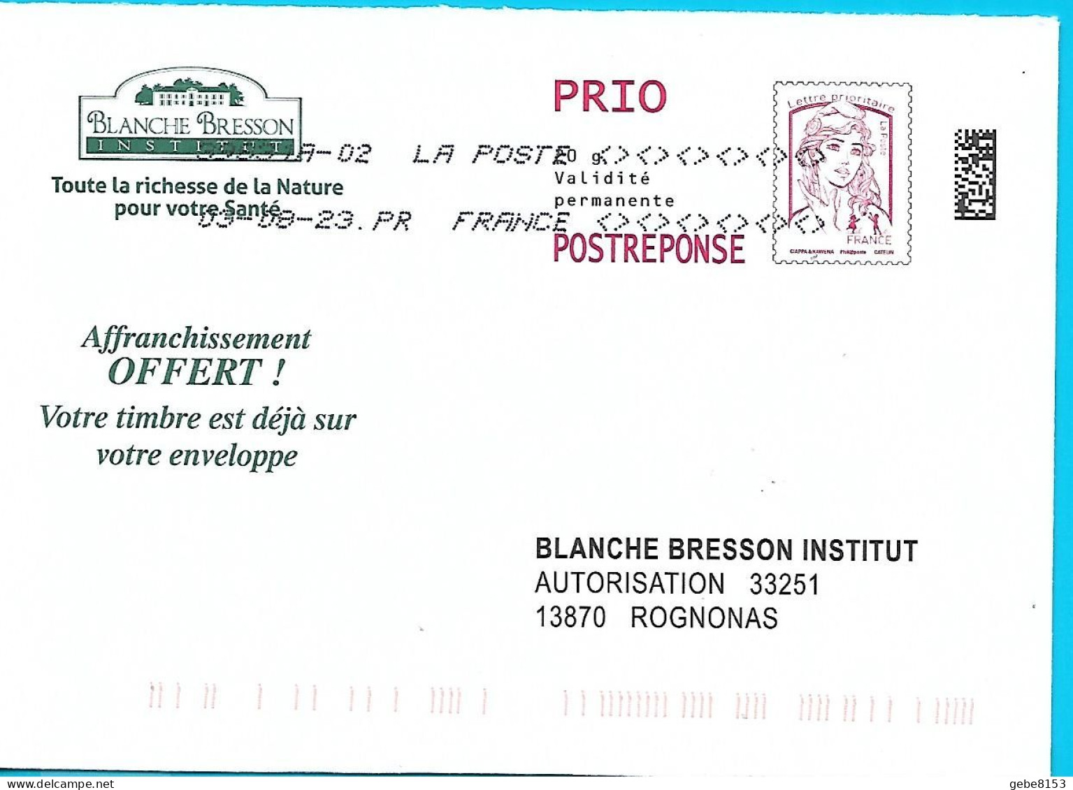 PostRéponse Lettre Prioritaire Marianne Ciappa Phil@poste Blanche Bresson Institut Rognonas Bouches Du Rhône Toshiba - PAP: Antwort/Ciappa-Kavena