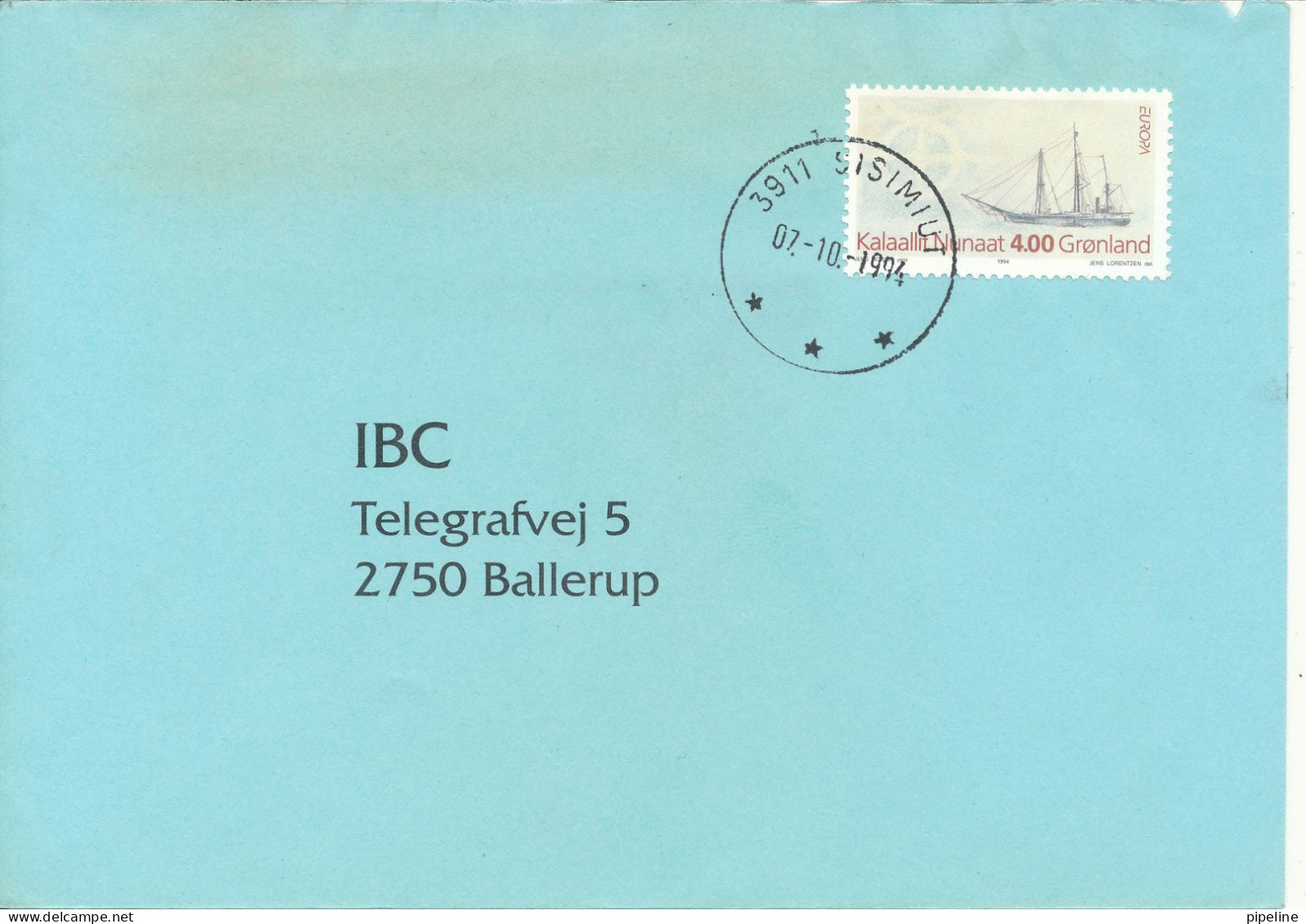 Greenland Cover Sent To Denmark 7-10-1994 Single Franked - Covers & Documents