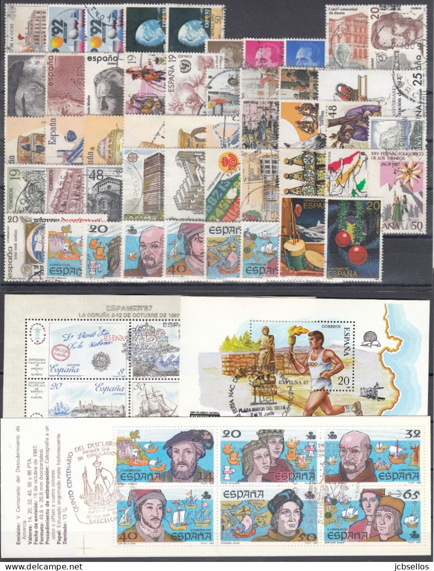 ESPAÑA 1987 Nº 2874/2926 AÑO COMPLETO USADO 48 SELLOS + 2 HB + 1 CARNET - Años Completos