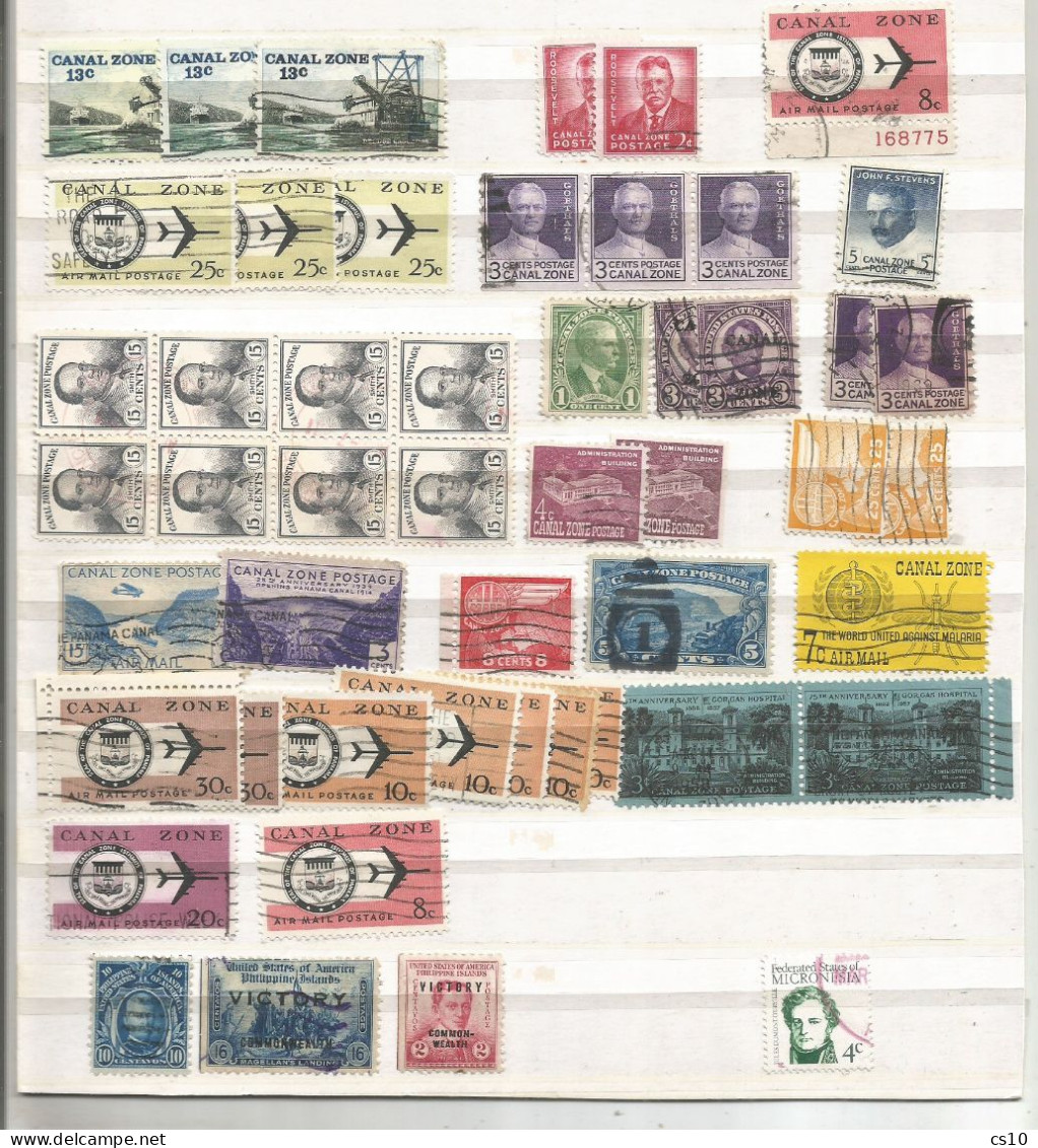 USA Panama Canal Zone - Small Lot Used With Coil, Strips, Plate Number & BL8 + Marshall Isl. & Philippines - Collections