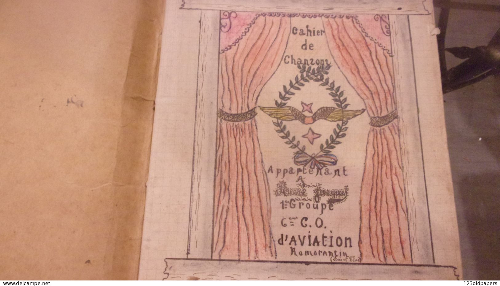 CARNET CHANSONS & CROQUIS AVIATION ROMORANTIN 1925 IER GROUPE 6EME C O AERONAUTIQUE MILITAIRE MAGASIN N° 3 - Manuscritos