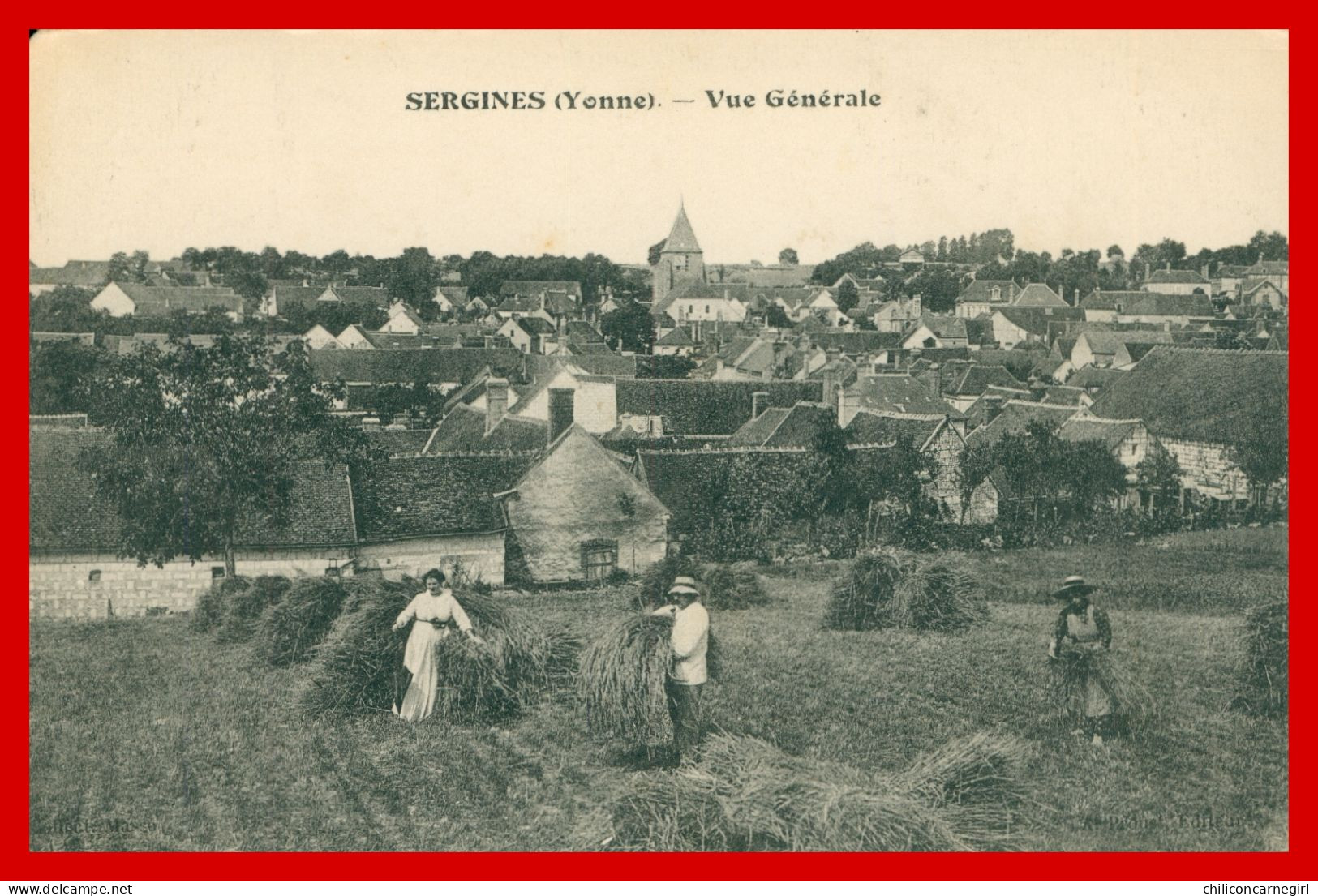 * SERGINES - Vue Générale - Moisson Dans Les Champs - Animée - 1912 - Sergines