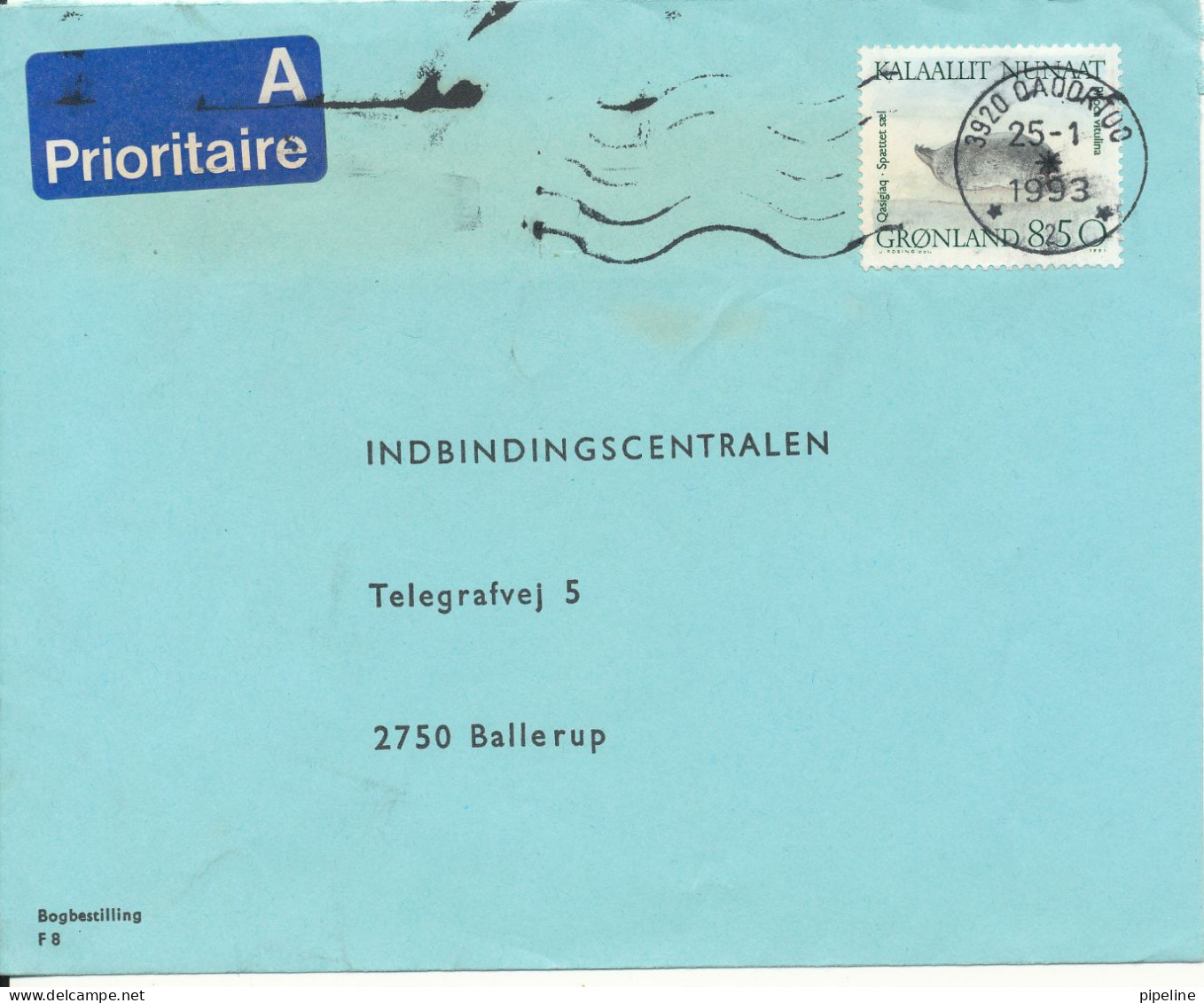 Greenland Cover Sent To Denmark 25-1-1993 Single Franked The Flap On The Backside Of The Cover Is Missing - Lettres & Documents