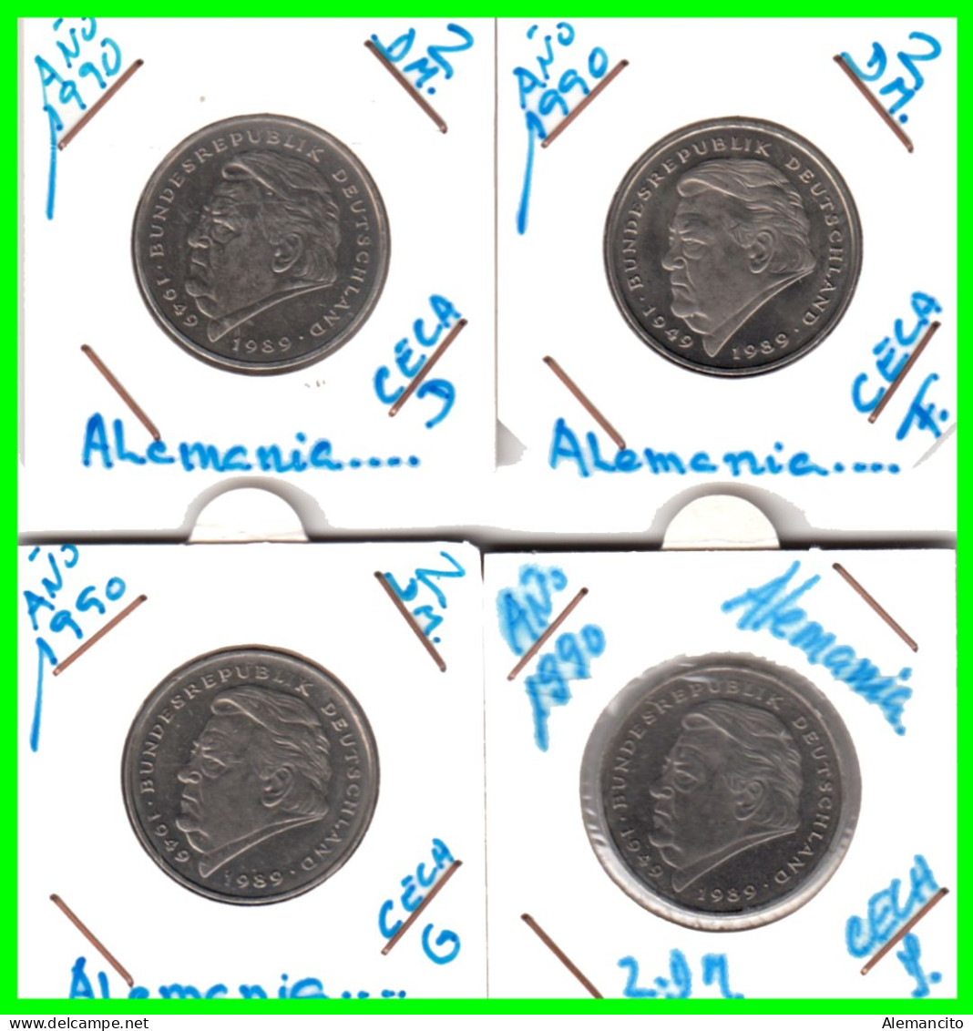 ALEMANIA  SERIE 5 MONEDAS DE 2.00 DM AÑO 1990 CECAS - D - F - G - J . DE FRANZ JOSEPH STRAUSS - SIN CIRCULAR - 2 Marchi