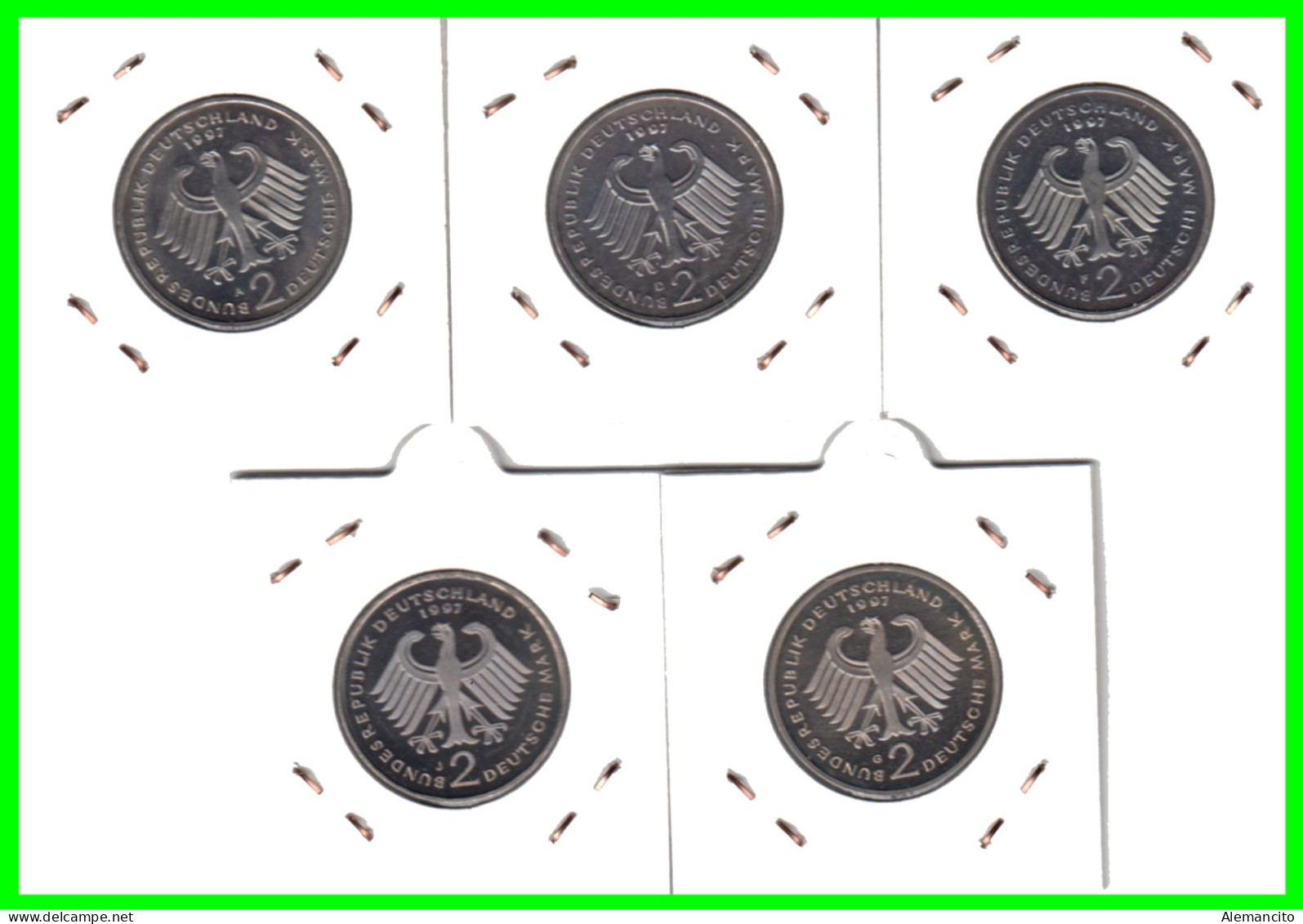 ALEMANIA  SERIE 5 MONEDAS DE 2.00 DM AÑO 1997 CECAS - A - D - F - G - J . DE FRANZ JOSEPH STRAUSS - SIN CIRCULAR PROOF - 2 Mark