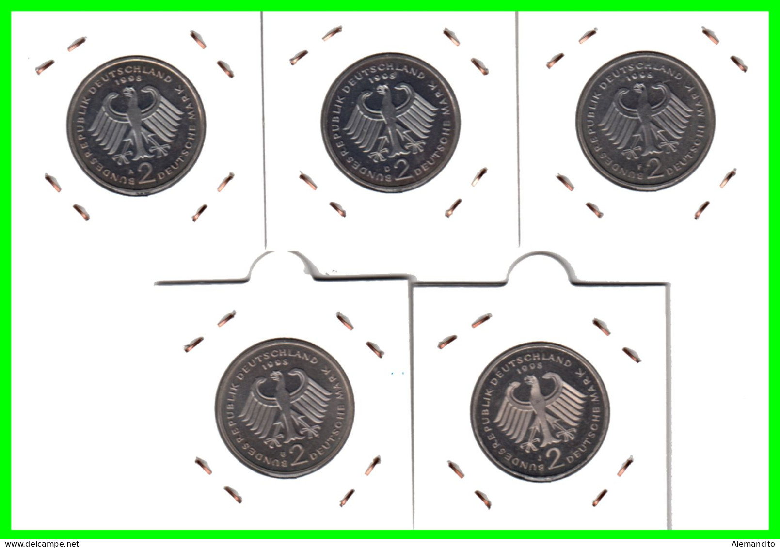 ALEMANIA  SERIE 5 MONEDAS DE 2.00 DM AÑO 1998 CECAS - A - D - F - G - J . DE FRANZ JOSEPH STRAUSS - SIN CIRCULAR PROOF - 2 Marchi