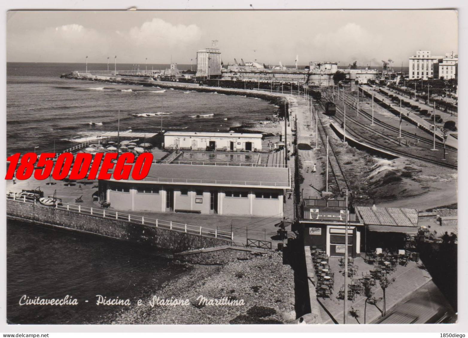 CIVITAVECCHIA - PISCINA E STAZIONE MARITTIMA F/GRANDE VIAGGIATA  1960 ANIMAZIONE - Civitavecchia