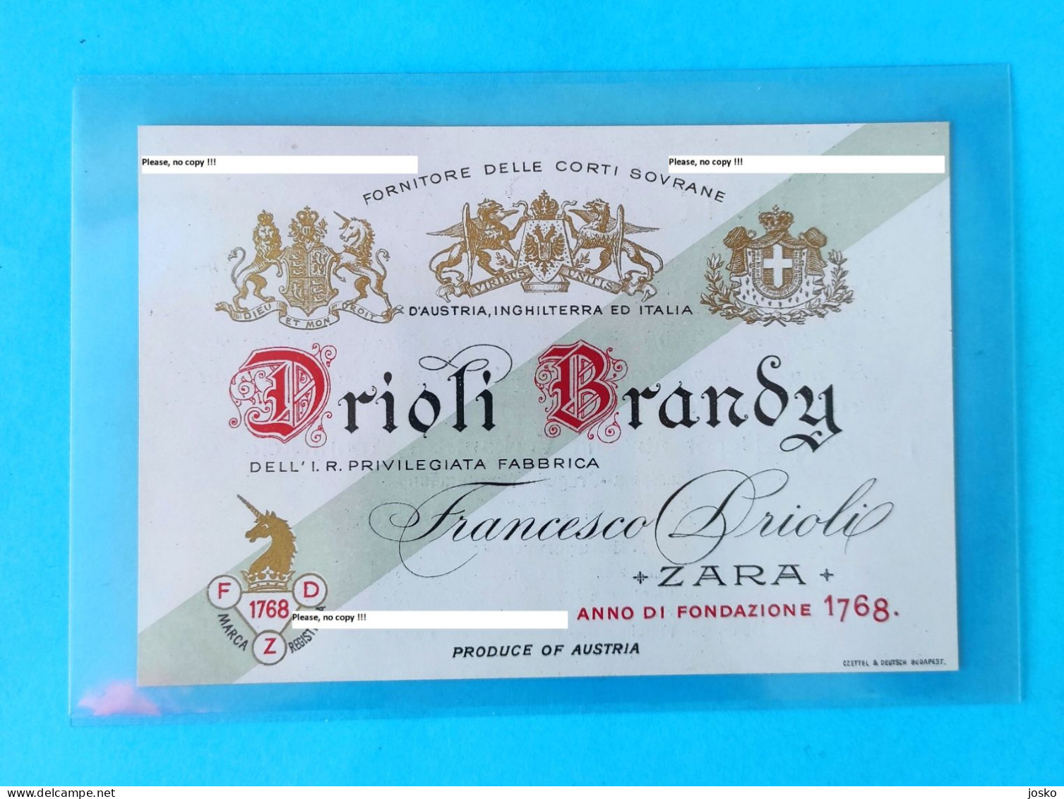 DRIOLI BRANDY - ZARA Beautifull Original Vintage Advert. Card * Croatia Croazia Dalmazia Italy Italia Maraschino Zadar - Alcools