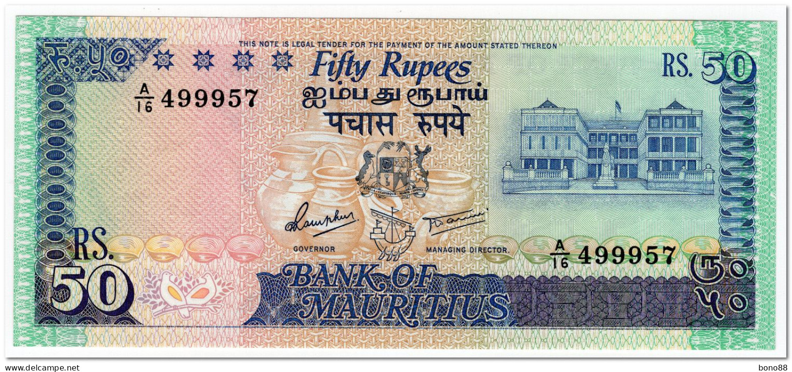 MAURITIUS, 50 RUPEES,1986,P.37,XF-AU - Mauricio