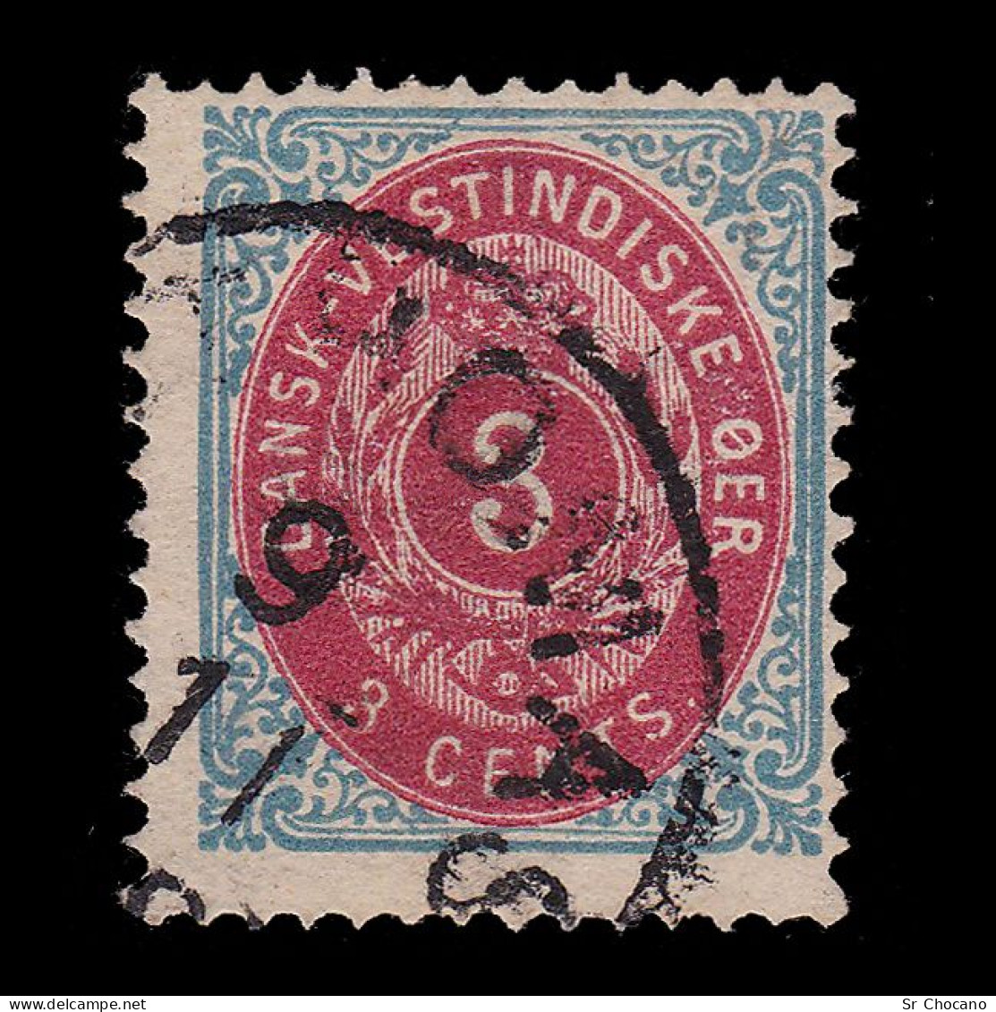 DANISH WEST INDIES.1873-9.Scott 6e.3c.Inverted Frame.USED. - Denmark (West Indies)