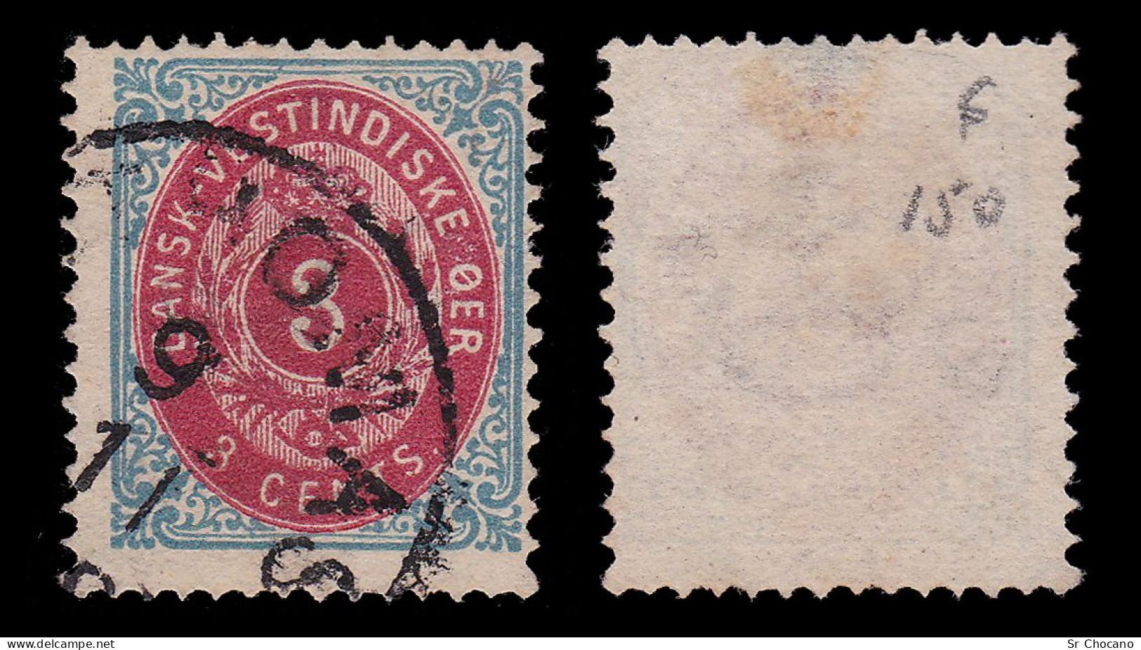 DANISH WEST INDIES.1873-9.Scott 6e.3c.Inverted Frame.USED. - Denmark (West Indies)