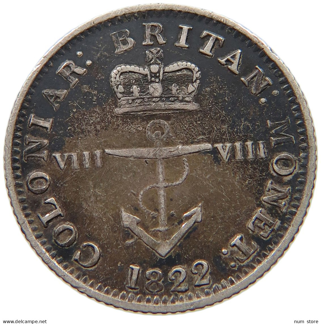 BRITISH WEST INDIES 1/8 DOLLAR 1822 George IV. (1820-1830) #t111 1225 - West Indies