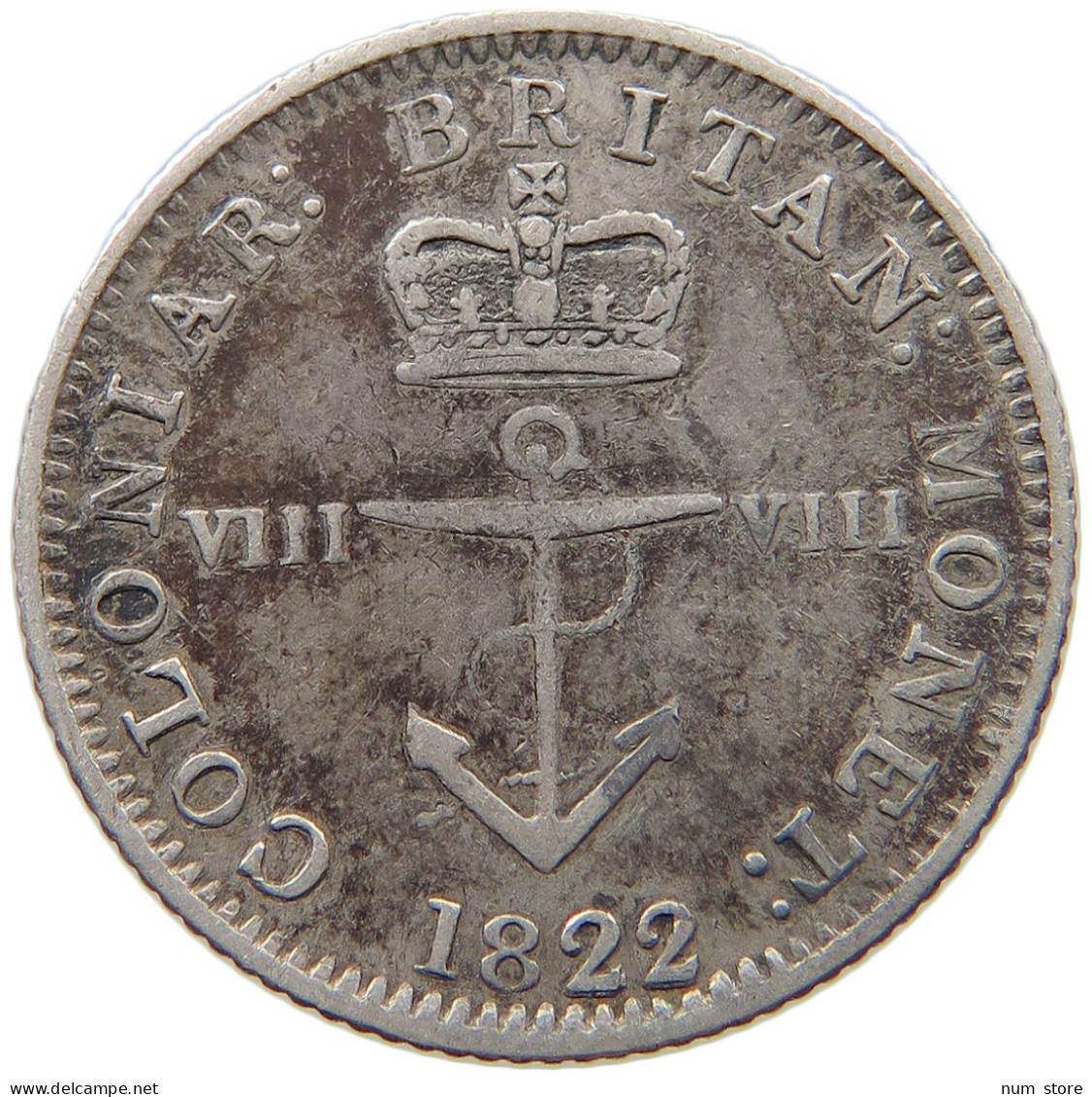 BRITISH WEST INDIES 1/8 DOLLAR 1822 George IV. (1820-1830) #t112 0175 - Antillas