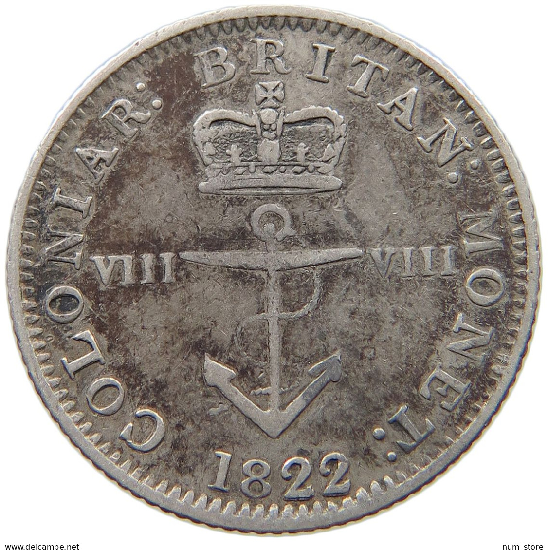 BRITISH WEST INDIES 1/8 DOLLAR 1822 George IV. (1820-1830) #t112 0175 - Antille