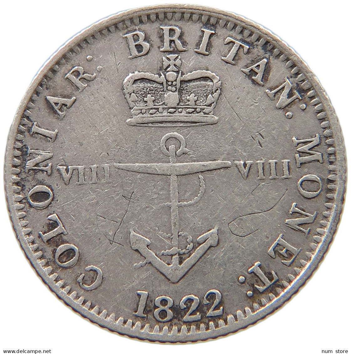 BRITISH WEST INDIES 1/8 DOLLAR 1822 George IV. (1820-1830) #t111 1243 - West Indies