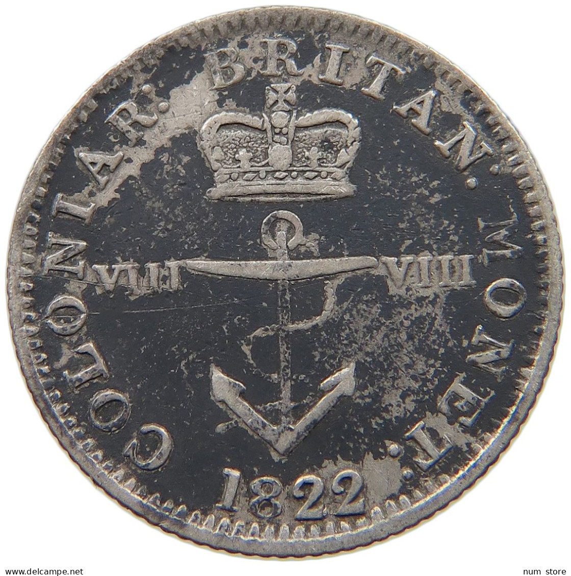 BRITISH WEST INDIES 1/8 DOLLAR 1822 George IV. (1820-1830) #t111 1241 - Antille