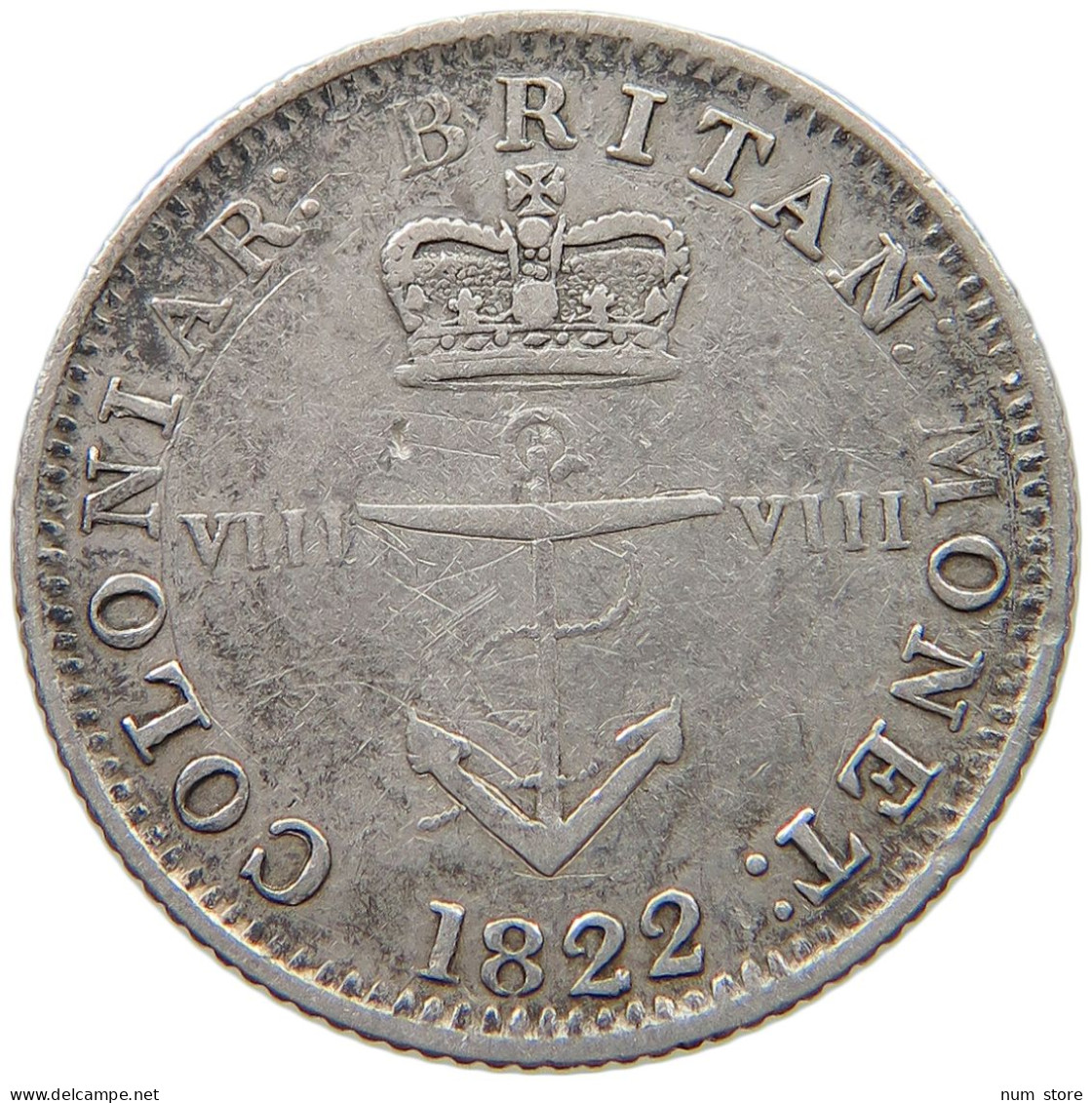 BRITISH WEST INDIES 1/8 DOLLAR 1822 George IV. (1820-1830) #t111 1237 - West Indies